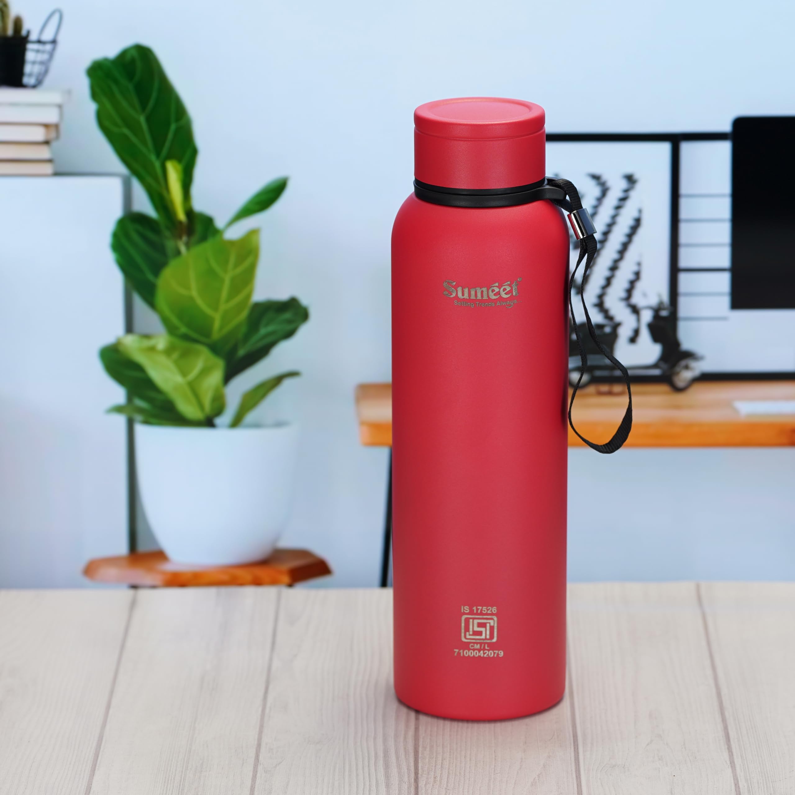 Sumeet Nero 24 Hrs Hot & Cold ISI Certified Stainless Steel Leak Proof Water Bottle for Office School College Gym Picnic Home Trekking -900ml  Pack of 1  Pink
