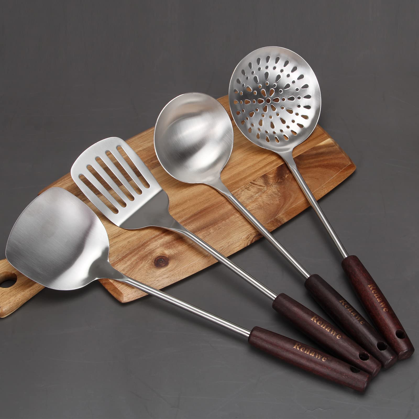 15 Inch Large Spatula Slotted Turner Soup Ladle 304 Stainless Steel Wok Spatula Set Slotted Spoon For Cooking Utensils Set Long