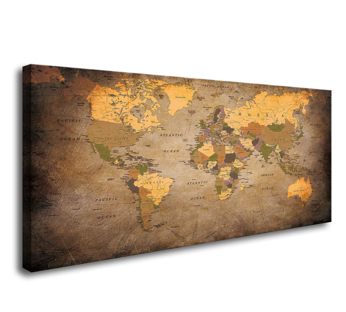 Baisuwallart- 1 Piece Vintage World Map Canvas Wall Art- Ready To Hang ...