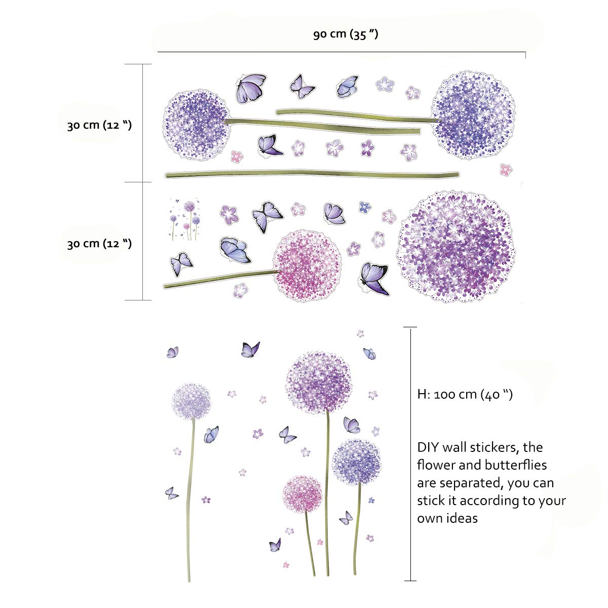 Runtoo Flower Wall Decals Dandelion Butterfly Wall Stickers For Bedroom Living Room Decoration Wall Decor