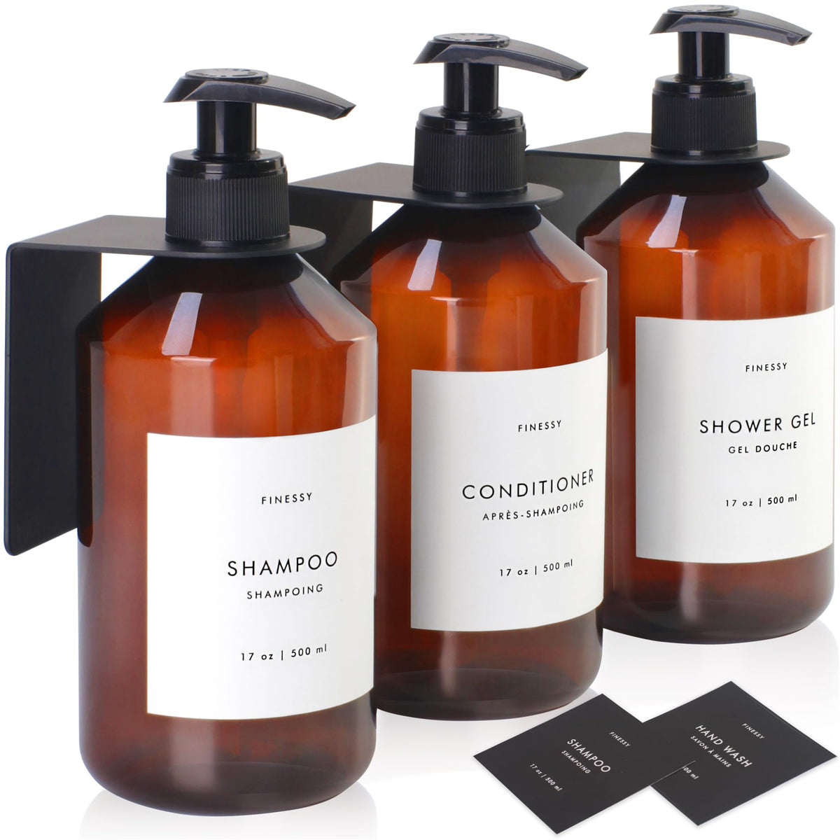 Finessy Refillable Shampoo And Conditioner Dispenser Wall Bottles With Pump, Bathroom Body Wash Soap And Shampoo Dispenser For S