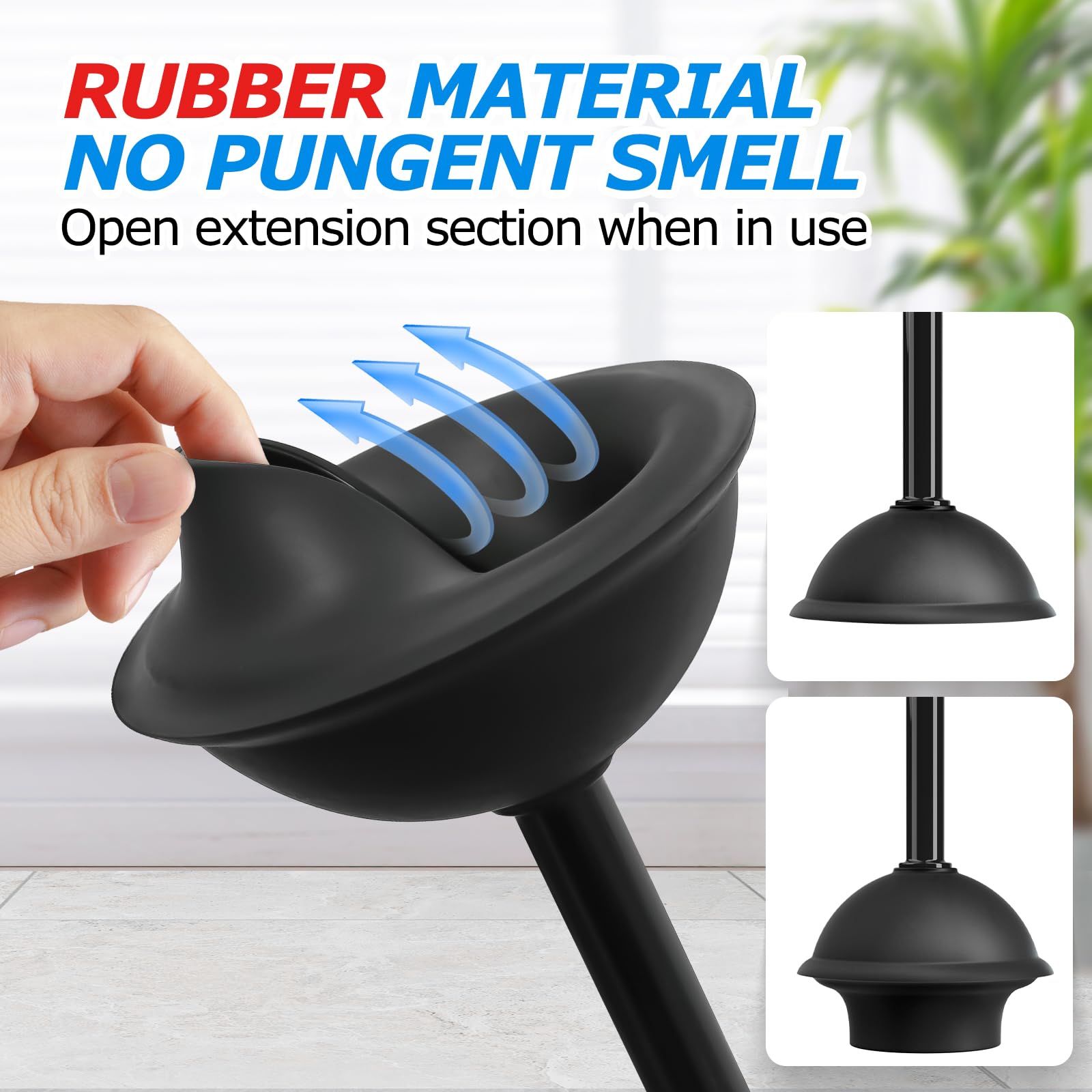 FORASTO 3Pack Toilet Brush and Plunger Set, Extended Handle Plunger,Toilet Bowl Brush Plunger Set,Bathroom Cleaning Tools,Toilet