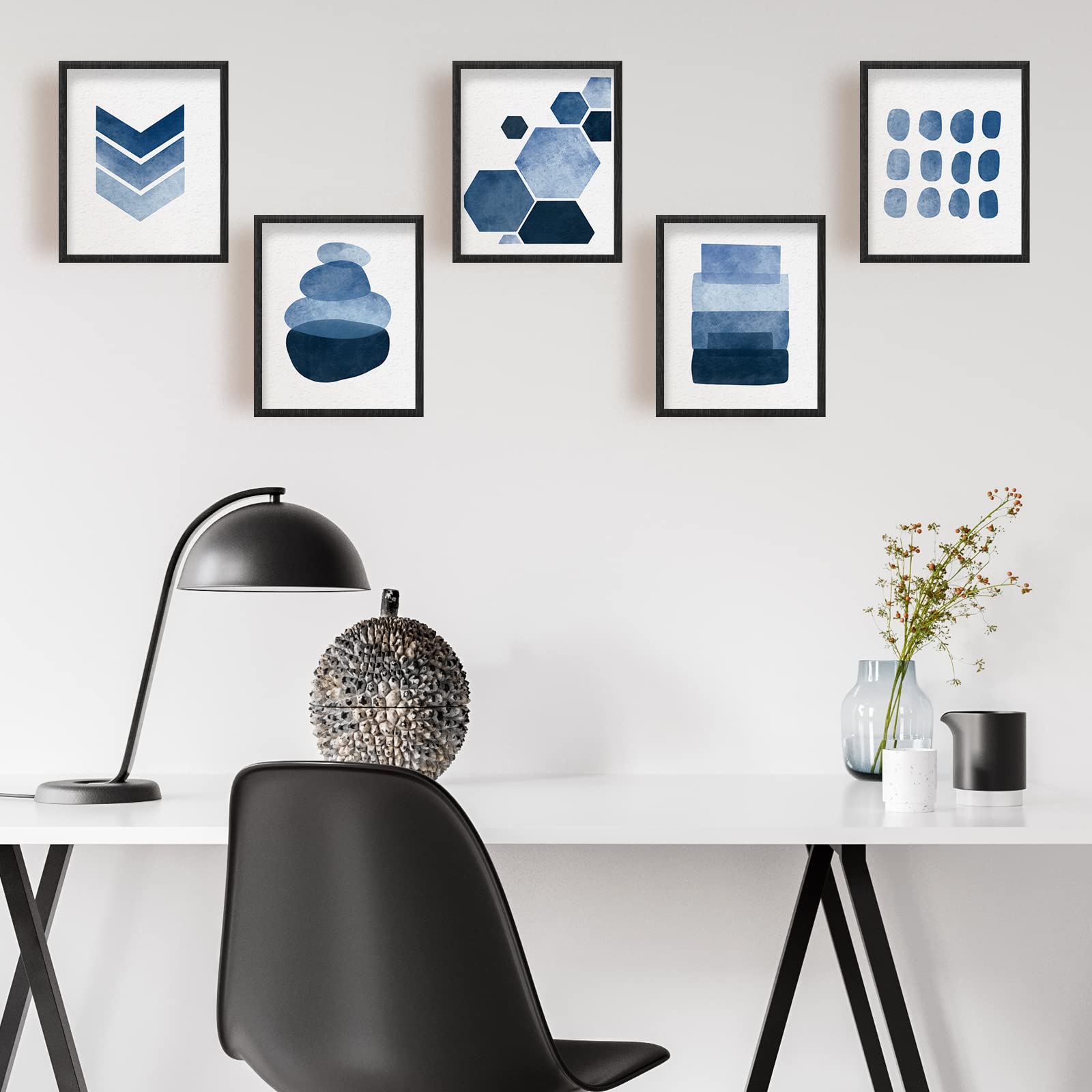 Infunly Abstract Blue Wall Art Prints, 8X10 Unframed Navy Watercolor Paintings Boho Minimalist Canvas Pictures Prints For Living