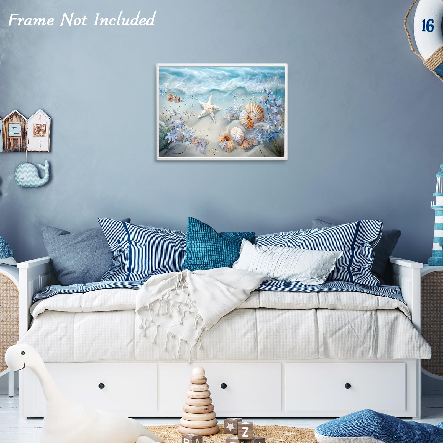 Ocean Waves Canvas Wall Art Sea Shells And Starfish Picture Coastal Beach Print Poster For Bathroom Bedroom Living Room 12X16 In