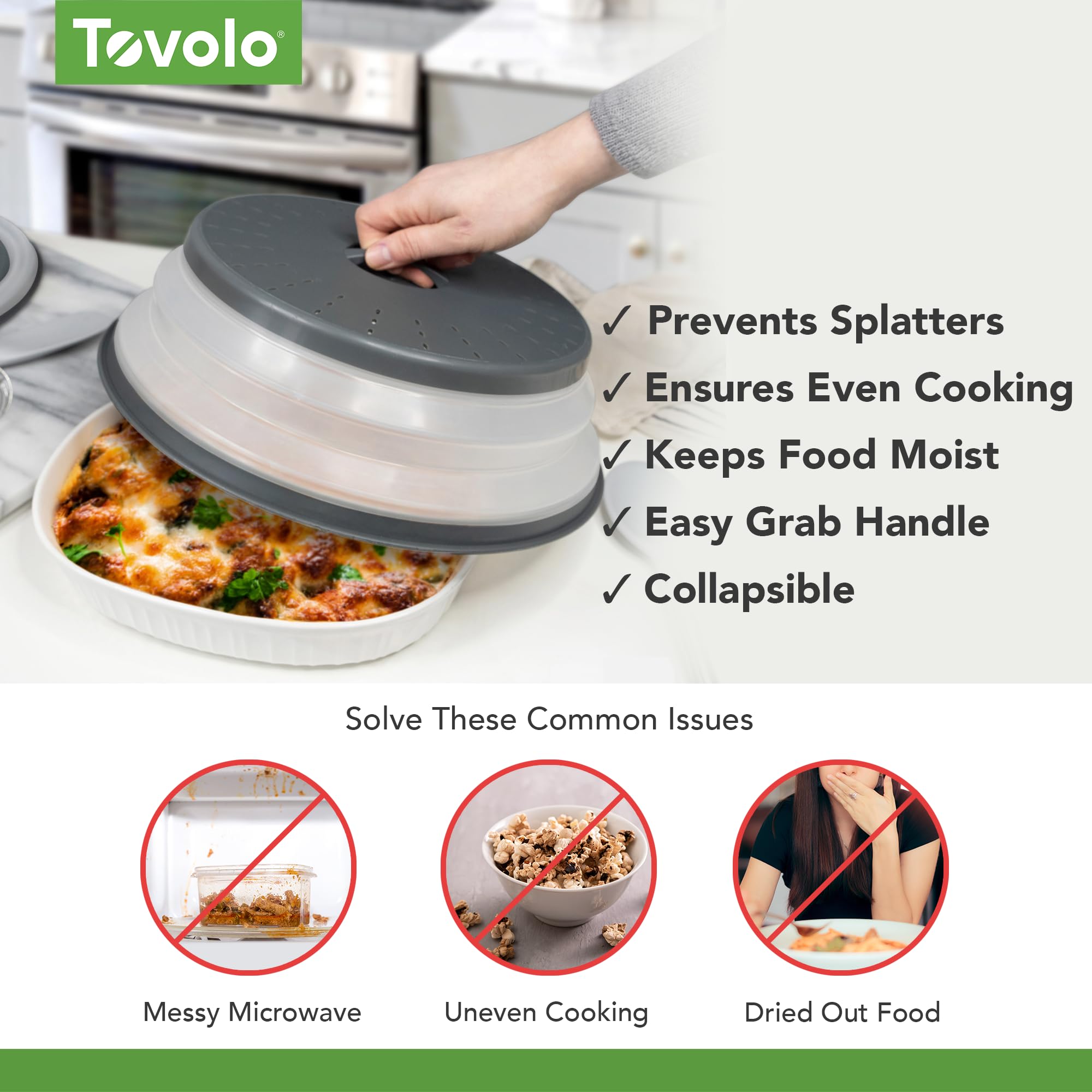 Tovolo Microwave Splatter Cover - Large Charcoal Silicone Lid, Collapsible & Vented, BPA-Free Kitchen Gadget