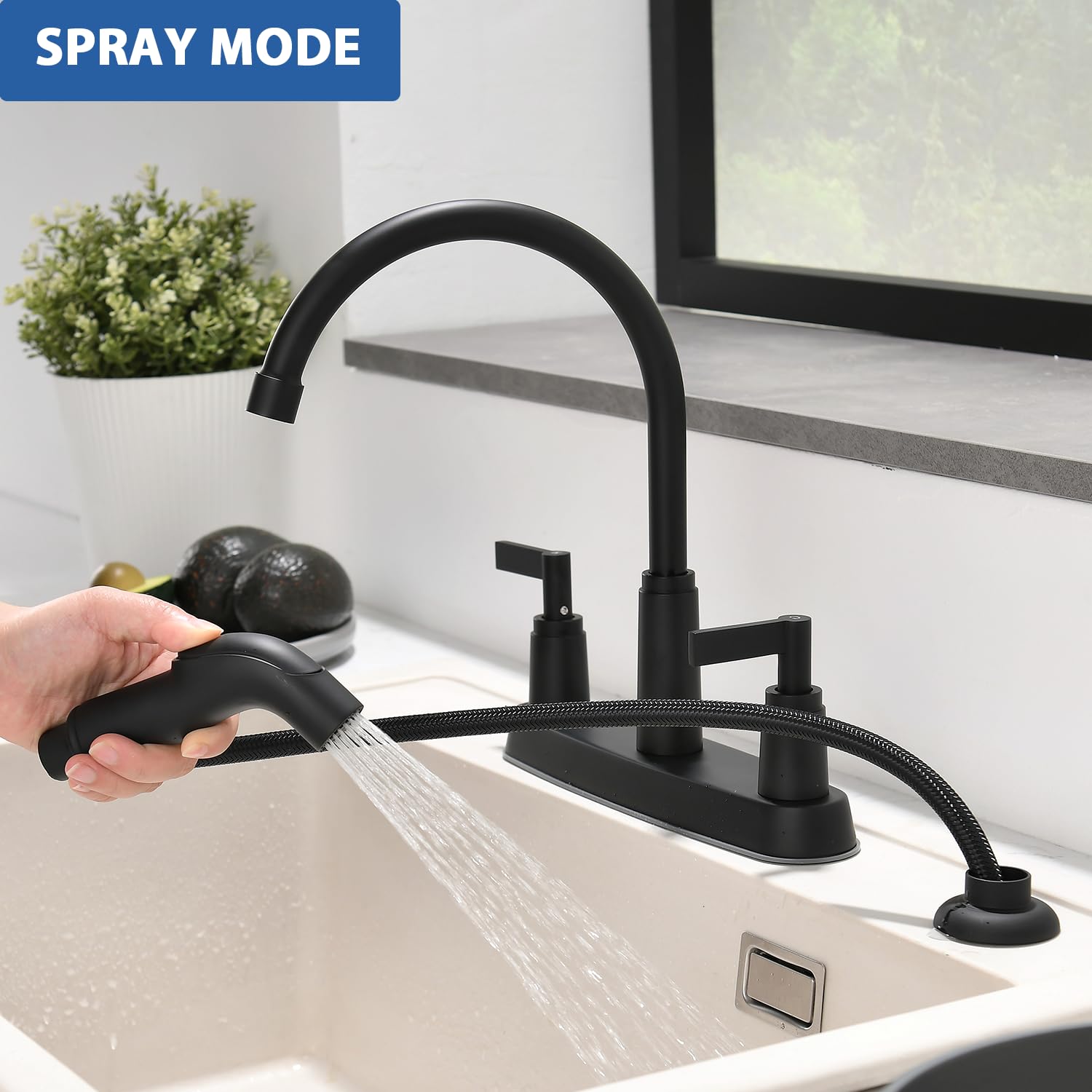 Black Kitchen Sink Faucet,Matte Black Kitchen Faucet With Sprayer,3 0R 4 Hole Kitchen Faucets For Rv Laundry Utility Kitchen Fau