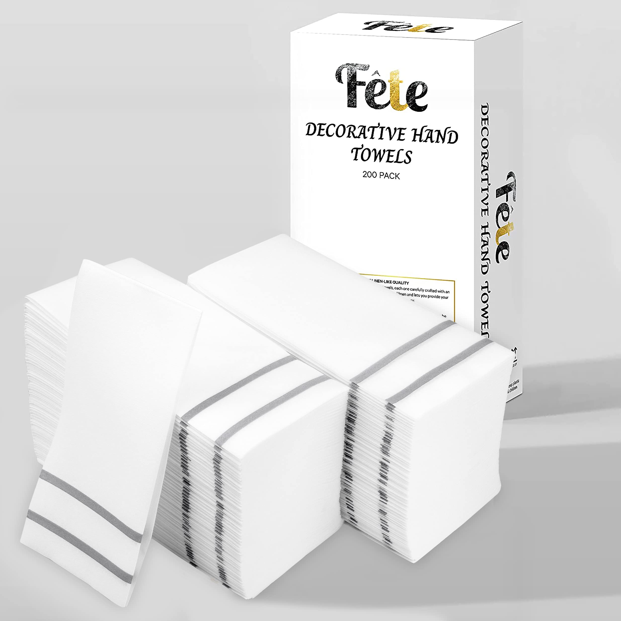 Disposable Hand Towels For Bathroom, Silver Design 200 Disposable Linen-Feel Guest Towels - Formal Dinner, Anniversary, And Wedd