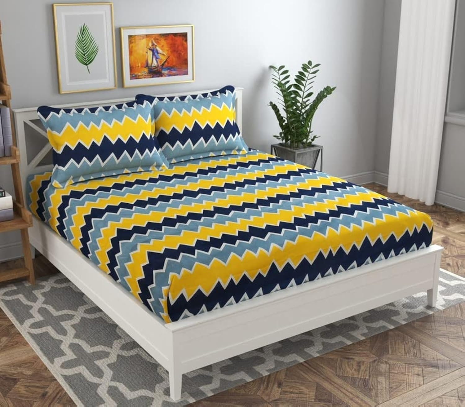 BSB HOME Aspire Collections 120 TC Microfiber Flat Double/Queen Size Bedsheets with 2 Pillow Covers, 110 GSM Printed Multicolour