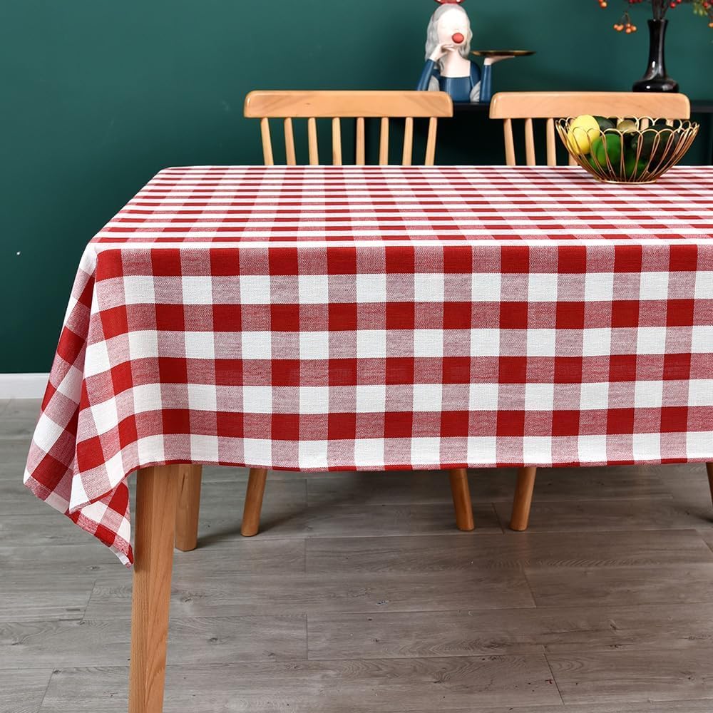 Yofori Gingham Table Cloth for Rectangle Tables red Checkered Plaid Tablecloth Heavy Duty Cotton Blend Washable & Wrinkle Table 