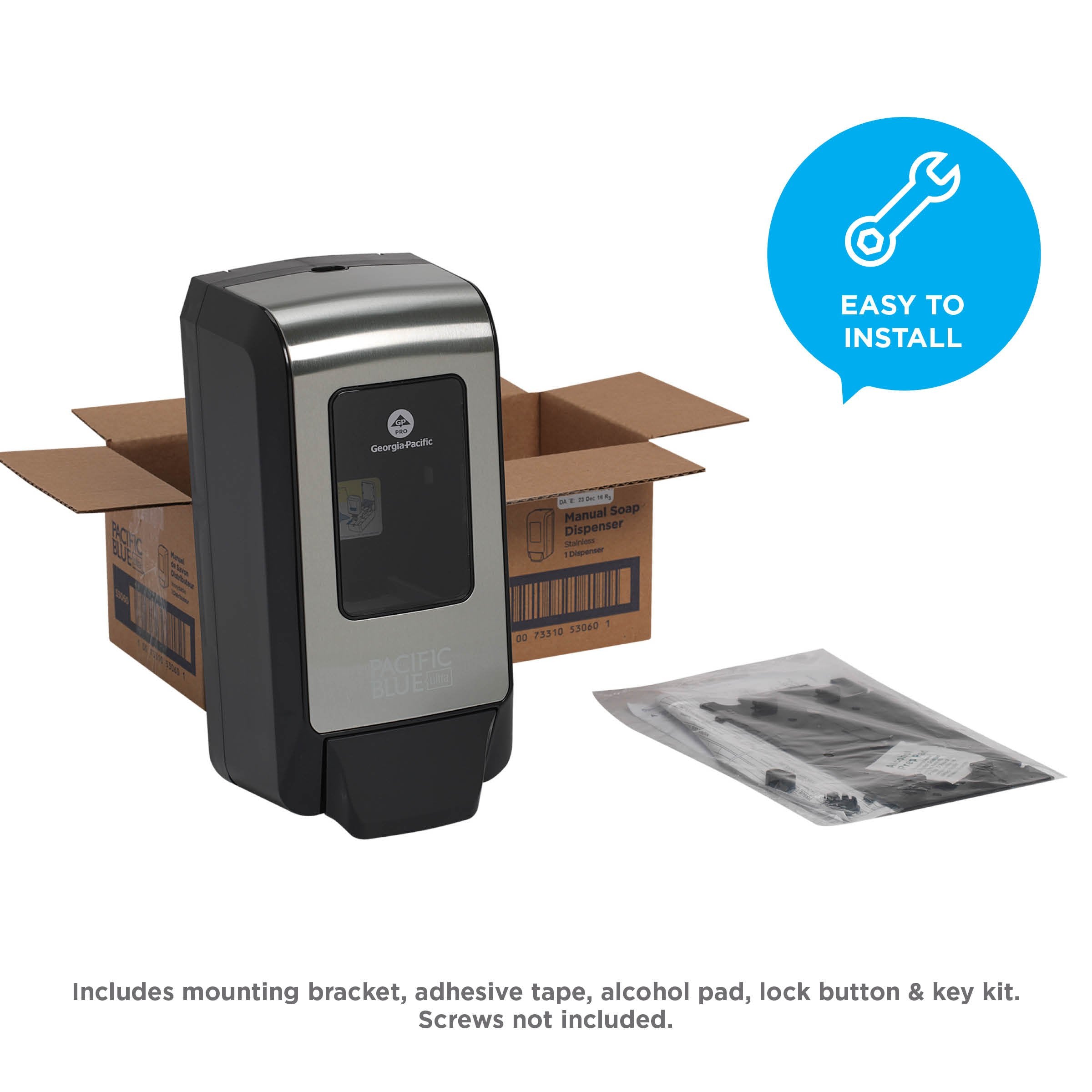 Pacific Blue Ultra Wall-Mounted Manual Dispenser For Foaming Hand Soap And Hand Sanitizer By Gp Pro (Georgia-Pacific), Brushed S