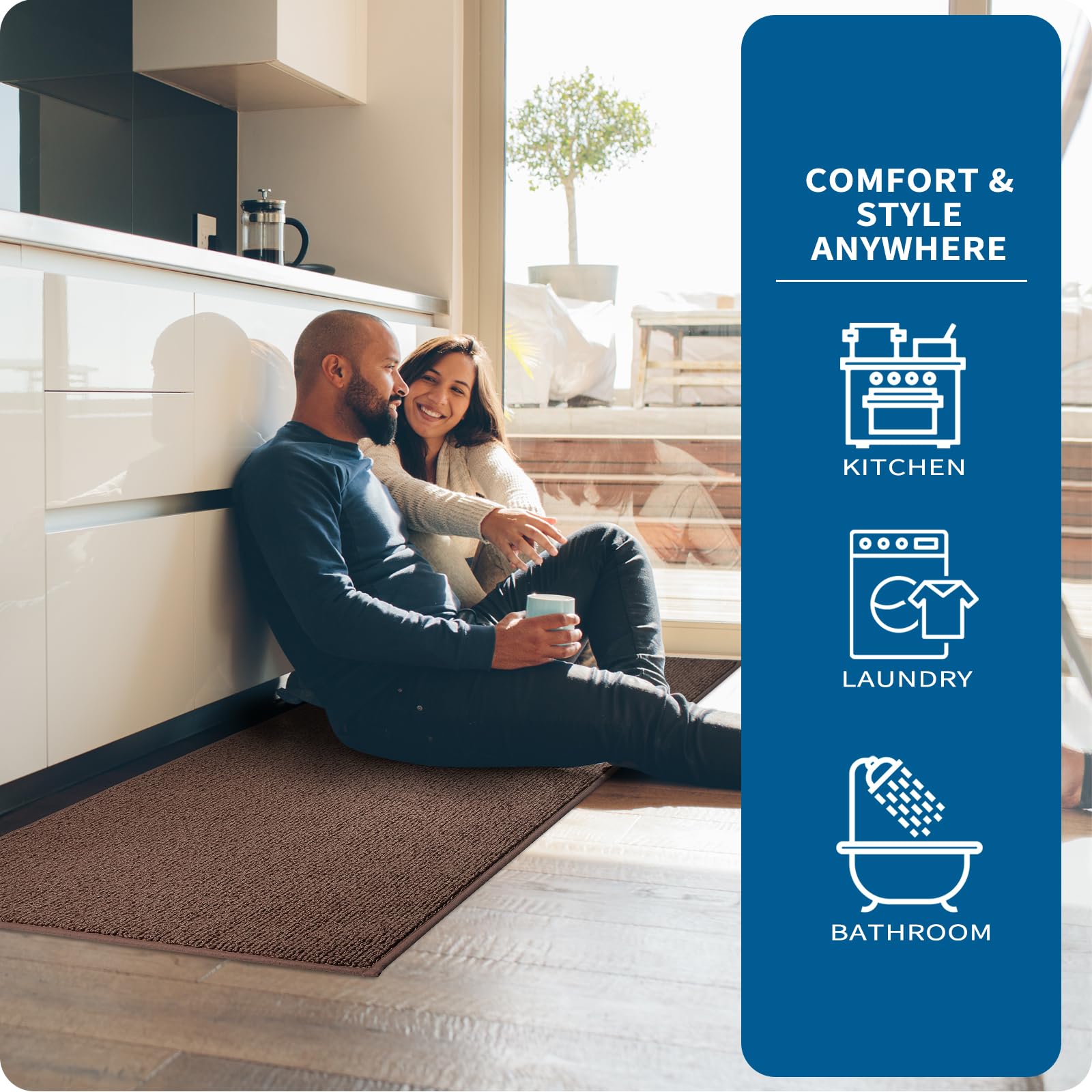PURRUGS Kitchen Rug, Machine Washable Non-Slip Runner, 32" x 48", Soft Polyester, Super Absorbent, Brown