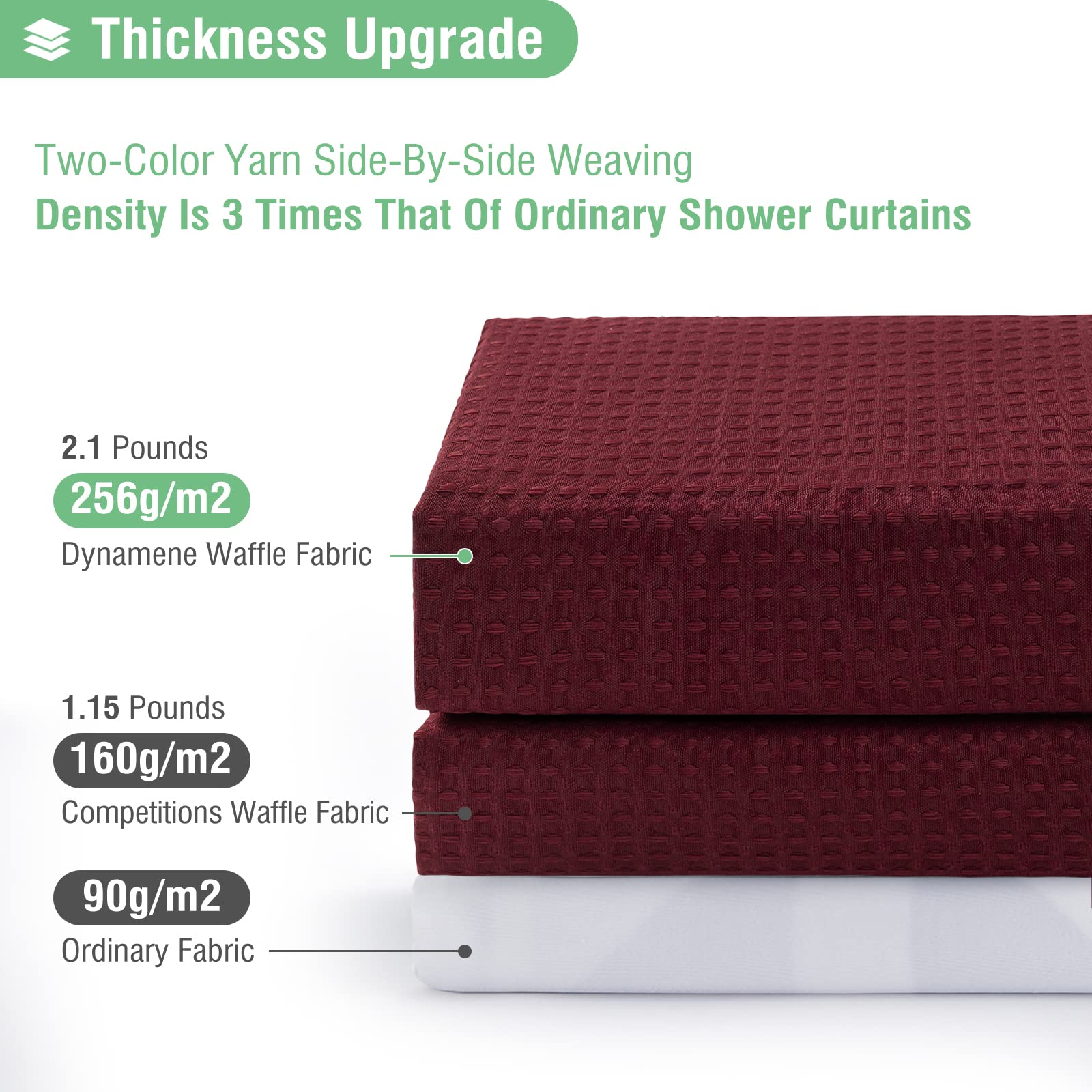 Dynamene Extra Long Shower Curtain - 84 Inch Long Burgundy Waffle Weave Heavy Duty Fabric Bathroom Shower Curtain  Neutral Weighted Hotel Thick Bath Curtain Set with 12 Plastic Hooks 72x84  Burgundy