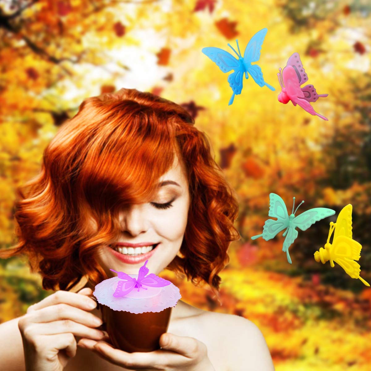 6Pcs Creative Flexible Butterfly Flower Mug Cover From Anti-Dust Airtight Seal Silicone Drink Cup Lids Tea Coffee Mugs Lids Whit
