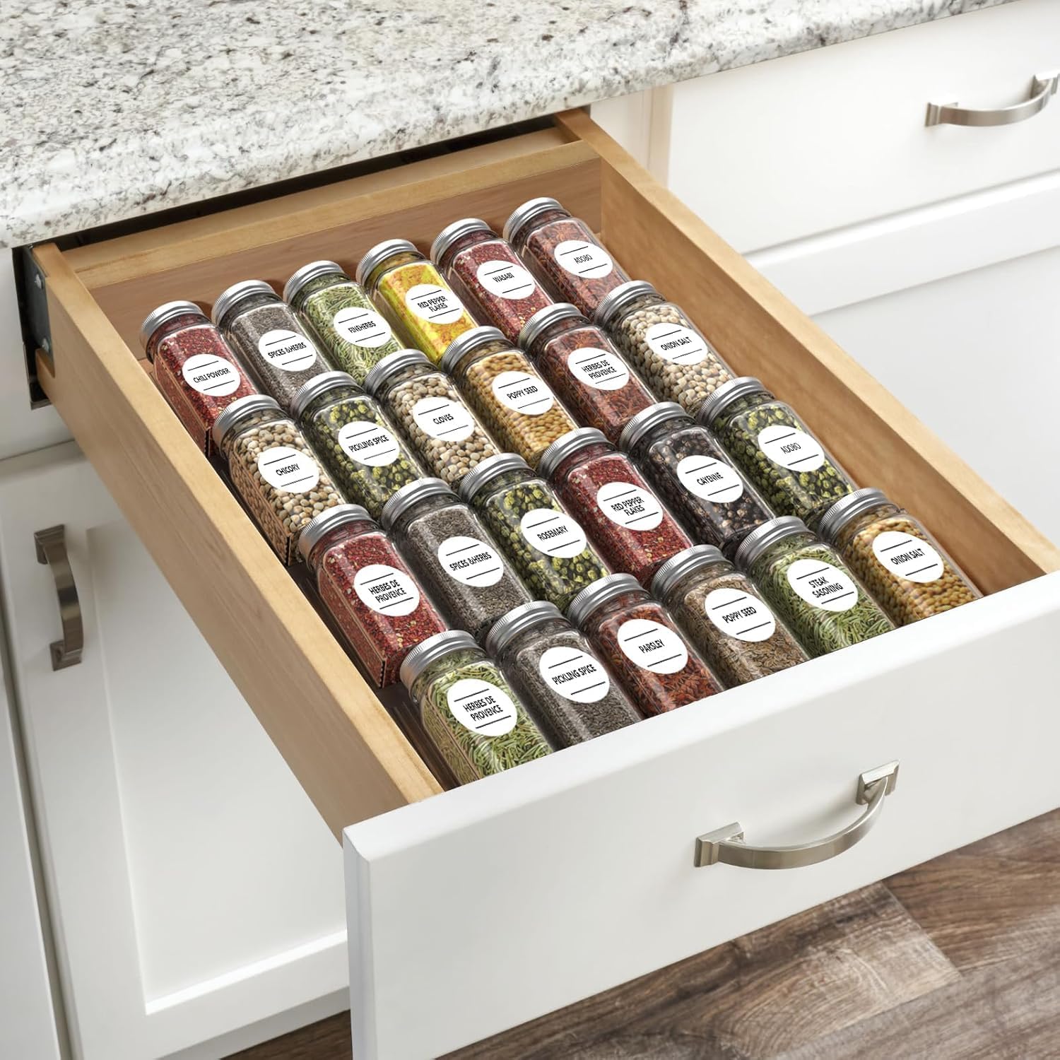 Jolfay Spice Drawer Organizer, 4 Tiers 1 Set Acrylic Slanted In Drawer Seasoning Jars Insert, Expandable 13 To 18, Hold Up 28 