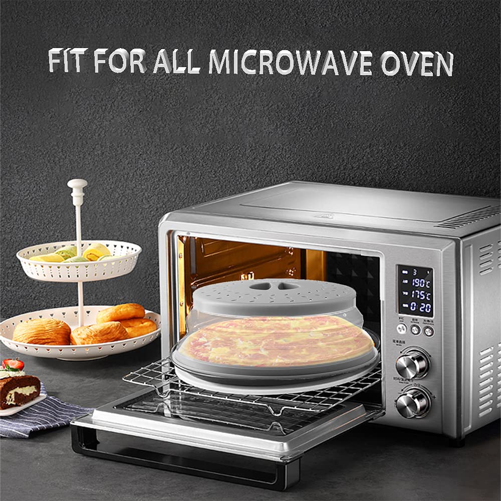 Collapsible Microwave Cover For Food Microwave Splatter Cover Fruit Drainer Bpa-Free Dishwasher Safe 10.5 Inch (Grey&Red