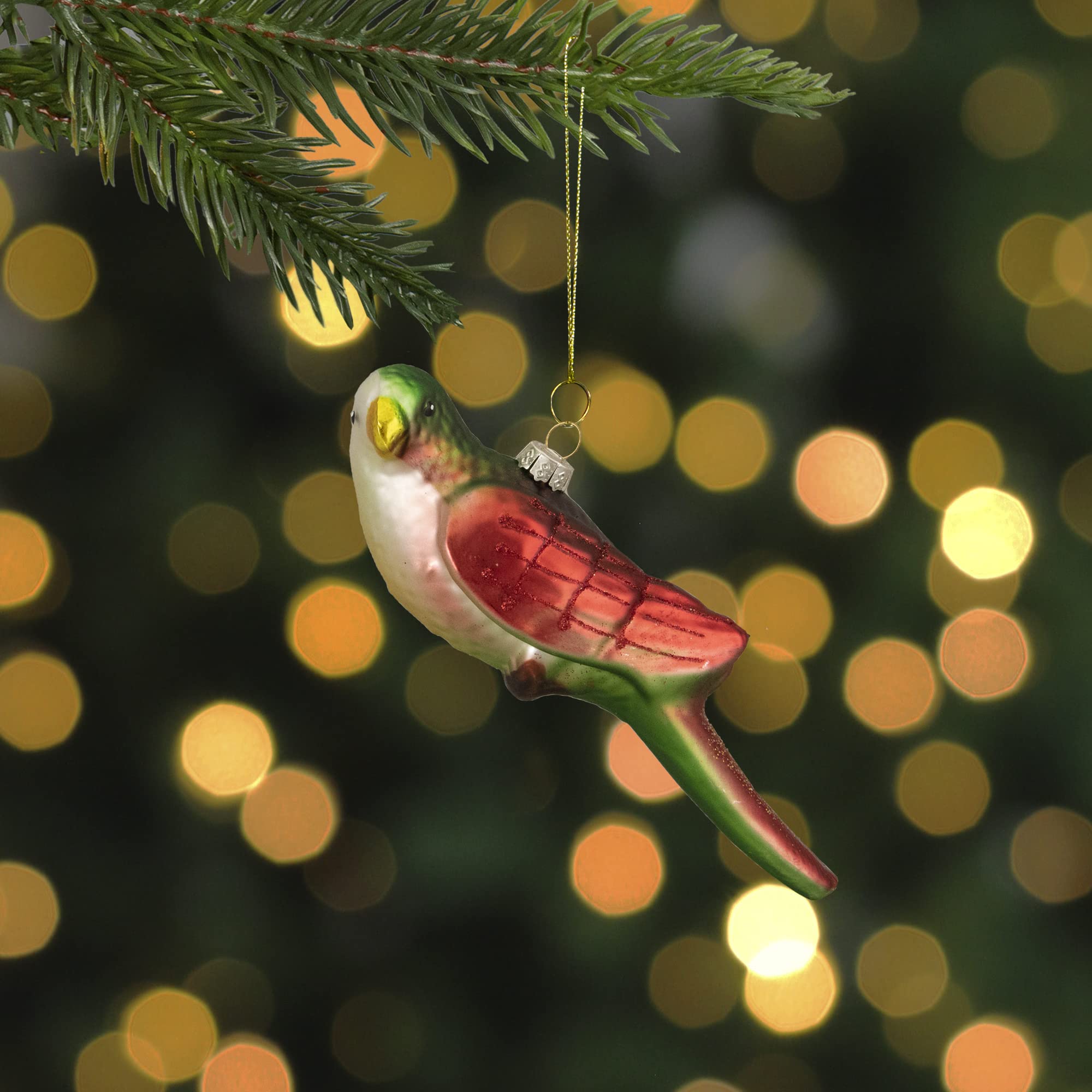 6.5 Yellow and Red Parrot Glass Christmas Ornament