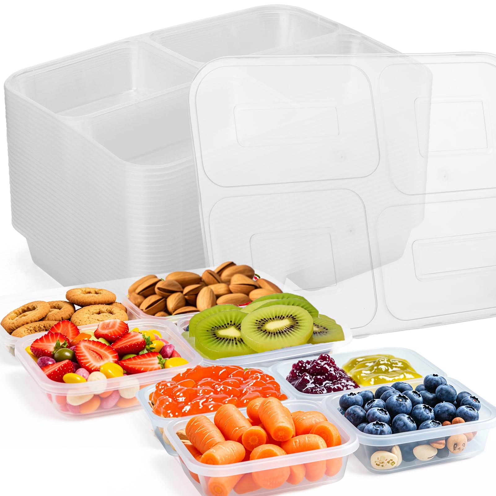 Palksky Snack Containers, Reusable Condiment Box With Lids, 4 Compartment Sauce Cups, Small Plastic Tray Divider For Kids, Toddl