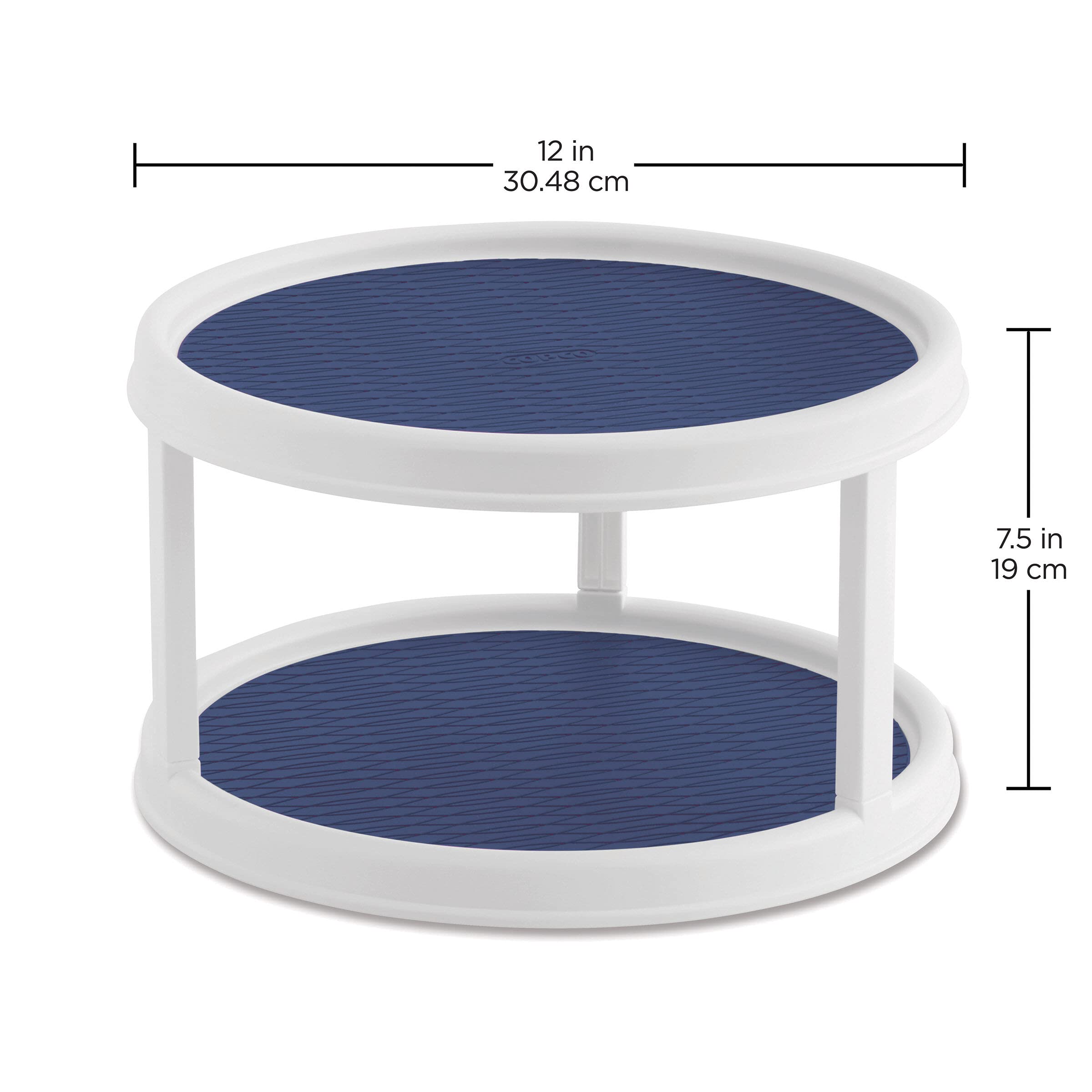 Copco Lazy Susan Turntable, 12-Inch Non-Skid Pantry Organizer, White and Blue, Model 5270405, Plastic Material