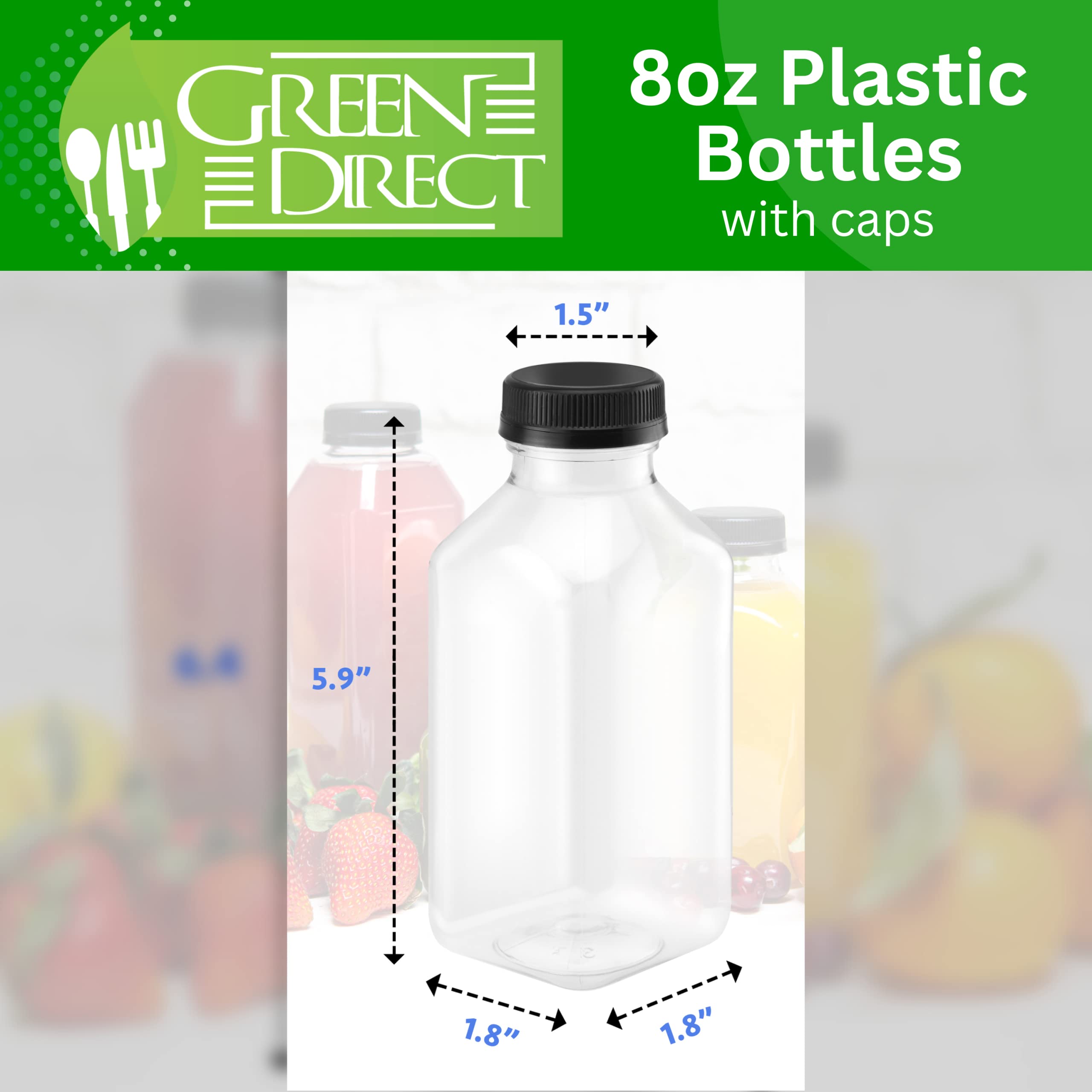 Green Direct 8 Oz Plastic Bottles With Lids | Clear Water Bottles | Bpa Free Reusable Bottles With Lids | Empty Bottles For Juic