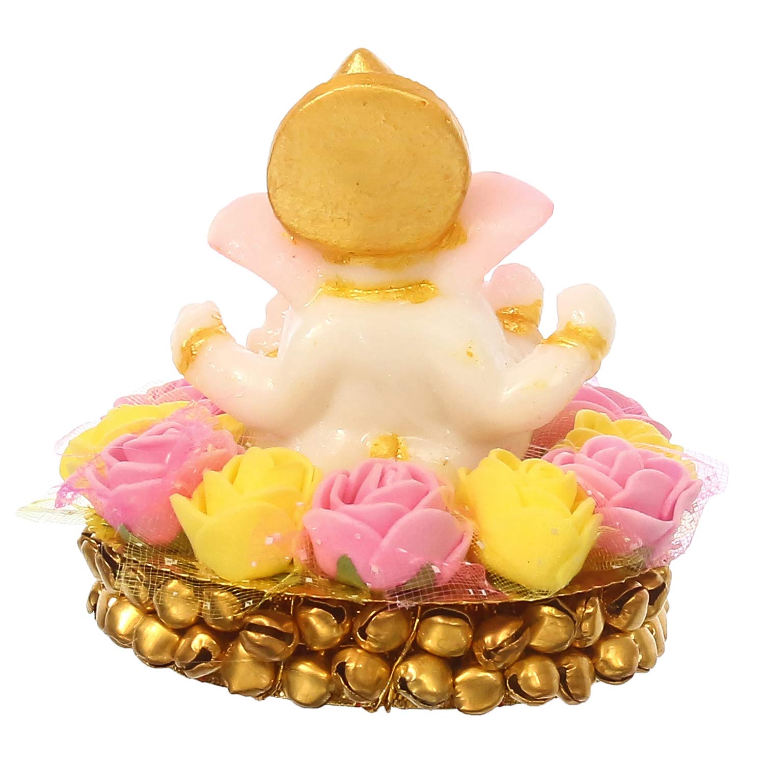 eCraftIndia Lord Ganesha Idol on Decorative Handcrafted Plate with Pink and Yellow Flowers