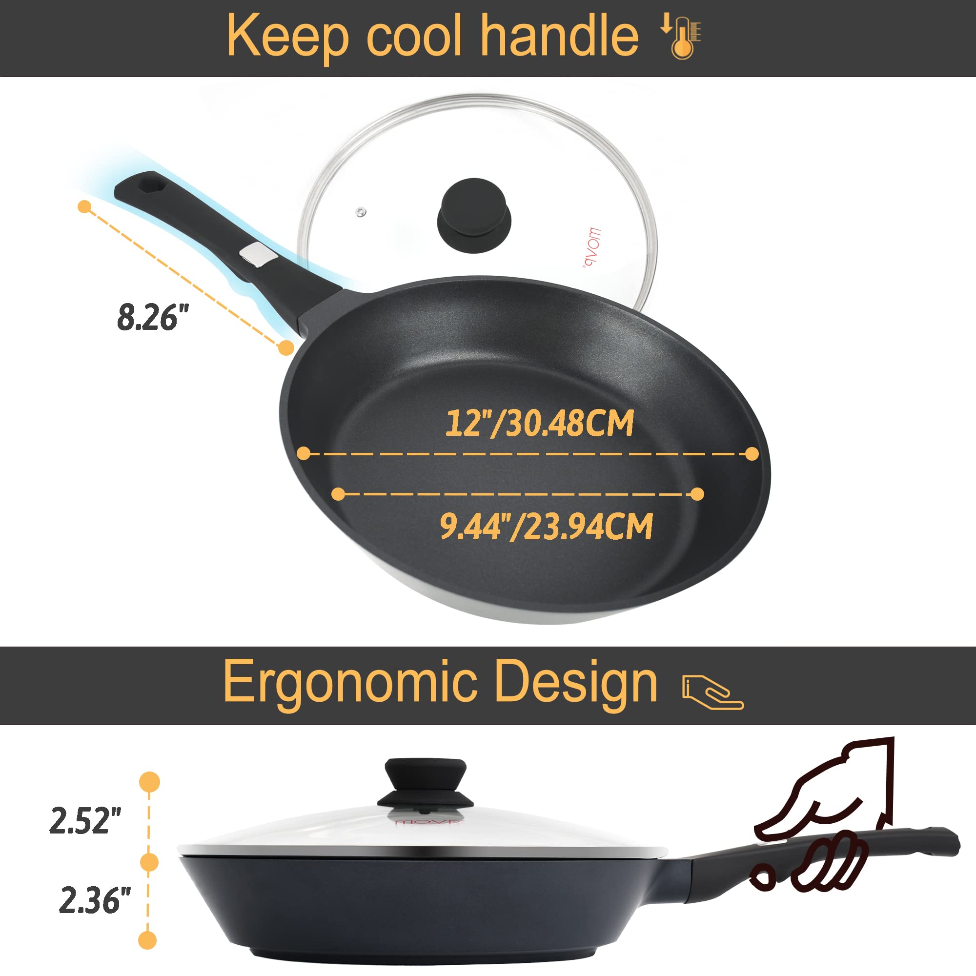 Frying Pan Nonstick Skillet Cookware: Skillet 12-Inch Nonstick With Lid Stainless - Non Stick Cooking Frying Pan Induction Compa