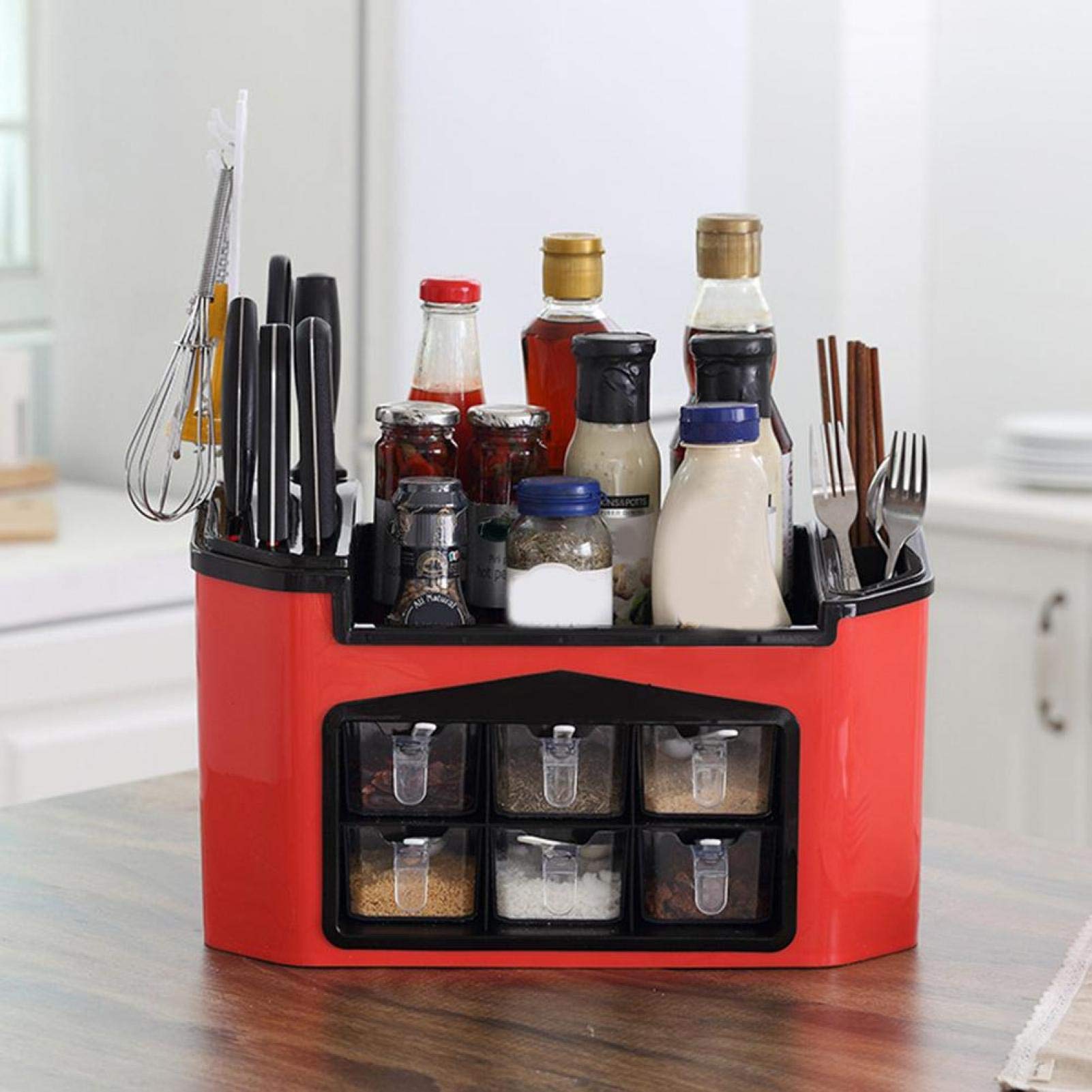 Spice Rack, MultiFunctional Kitchen Frame, Receive Box For Home Kitchen Accessory(Red)