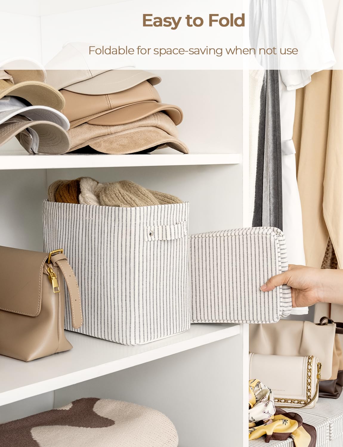 Storageworks Narrow Storage Bins, Small Baskets For Shelves, Long Narrow Storage Basket With Handles, Fabric Storage Bins For Ho