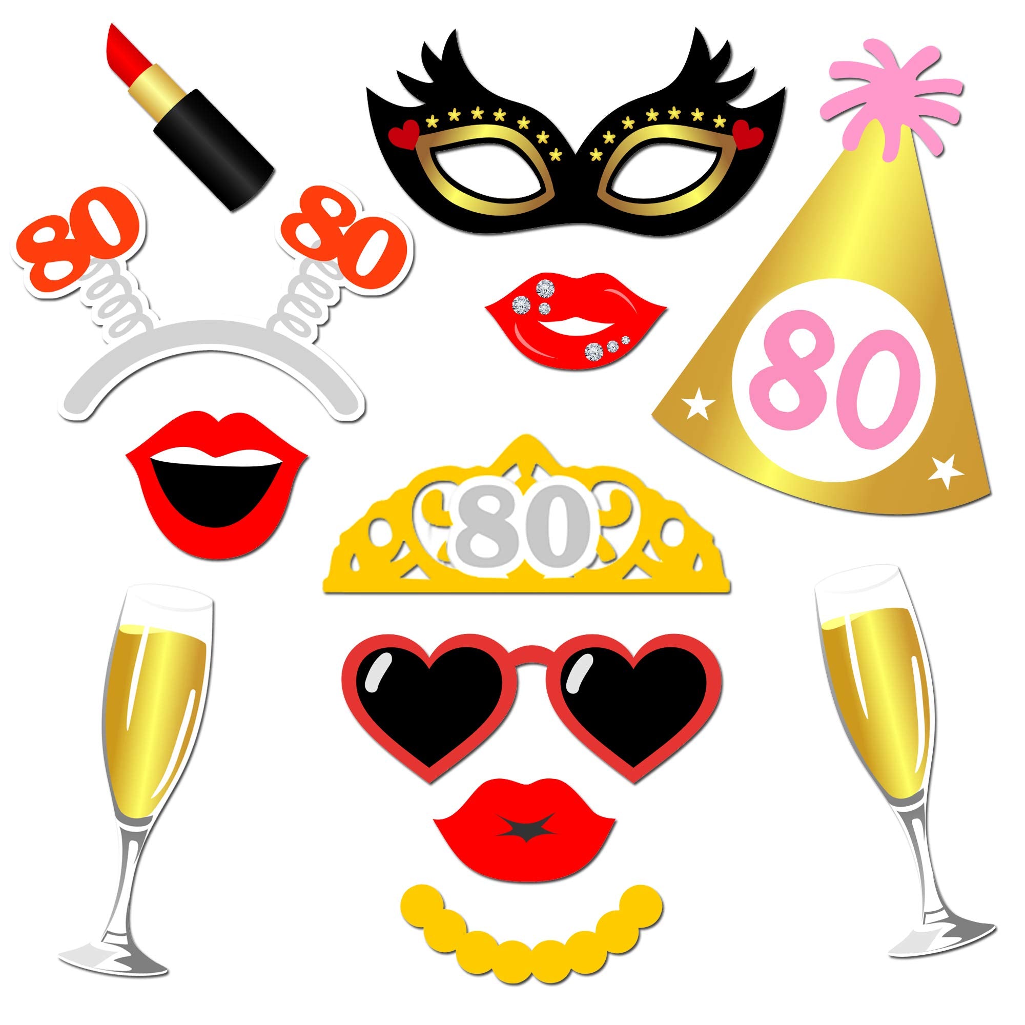 Konsait 80Th Birthday Photo Booth Props(48Count), Funny 80 Party Photo Props Kit Black Gold Decor With Stick For Man Woman 80Th