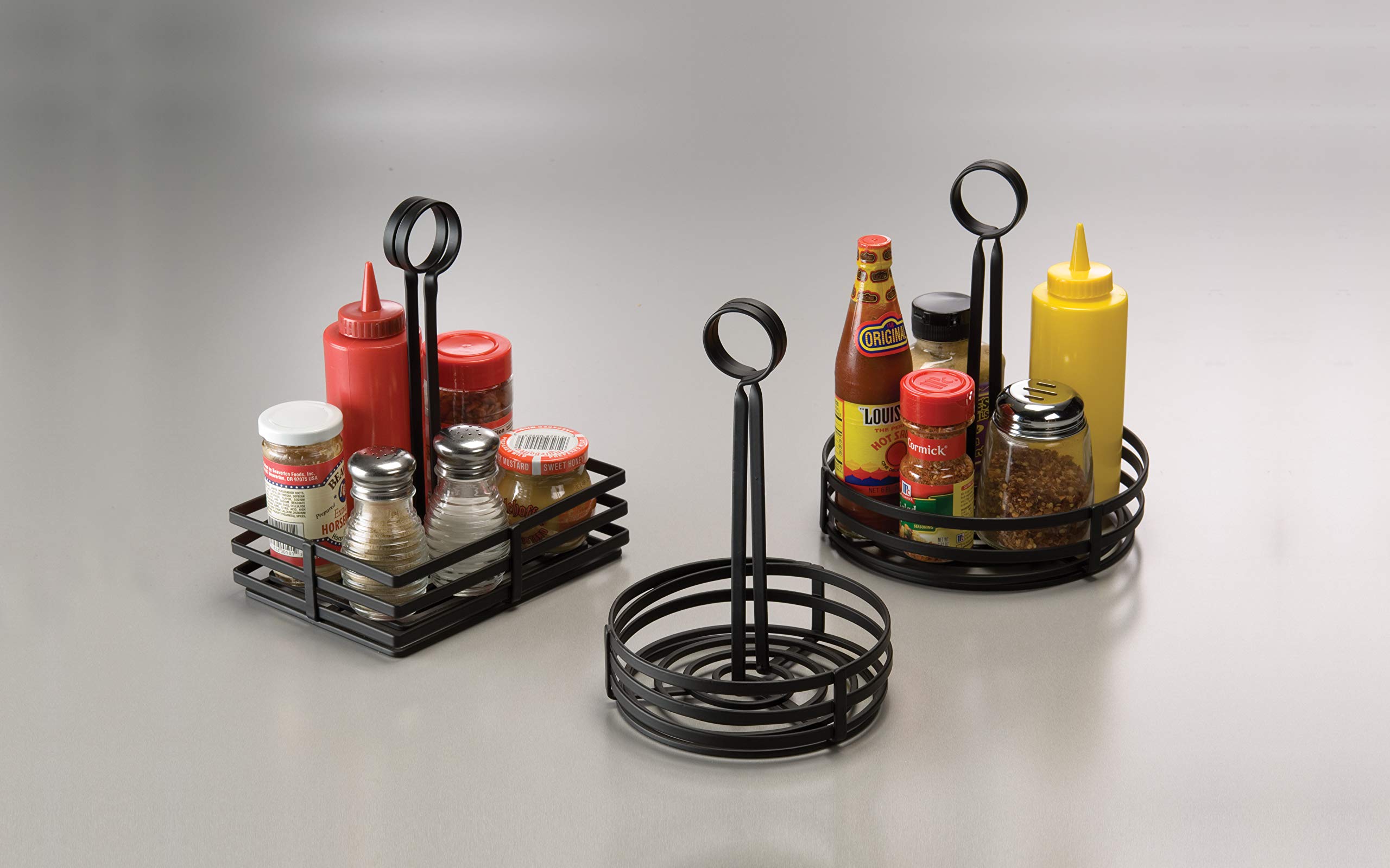 American Metalcraft Fwc68 Rectangular Wrought Iron Condiment Rack Basket With Display Handle, 6'' X 8'', Black (Pack Of 6)