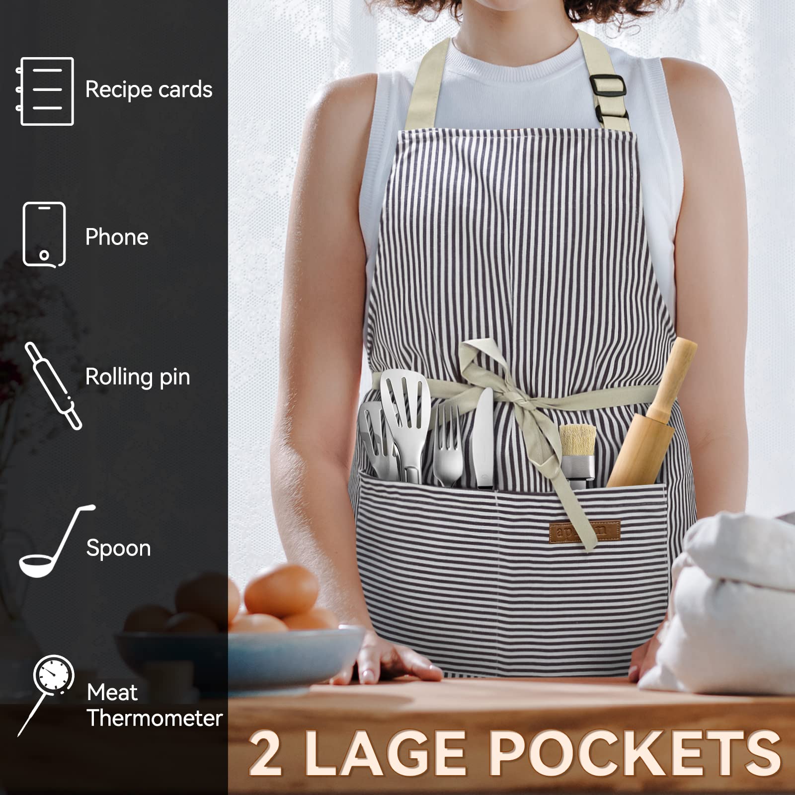 Riqiaqia 2 Pack Aprons For Women With Pockets, Soft Chef Apron For Men, Adjustable Bib Aprons For Kitchen Cooking Bbq (Black/Bro
