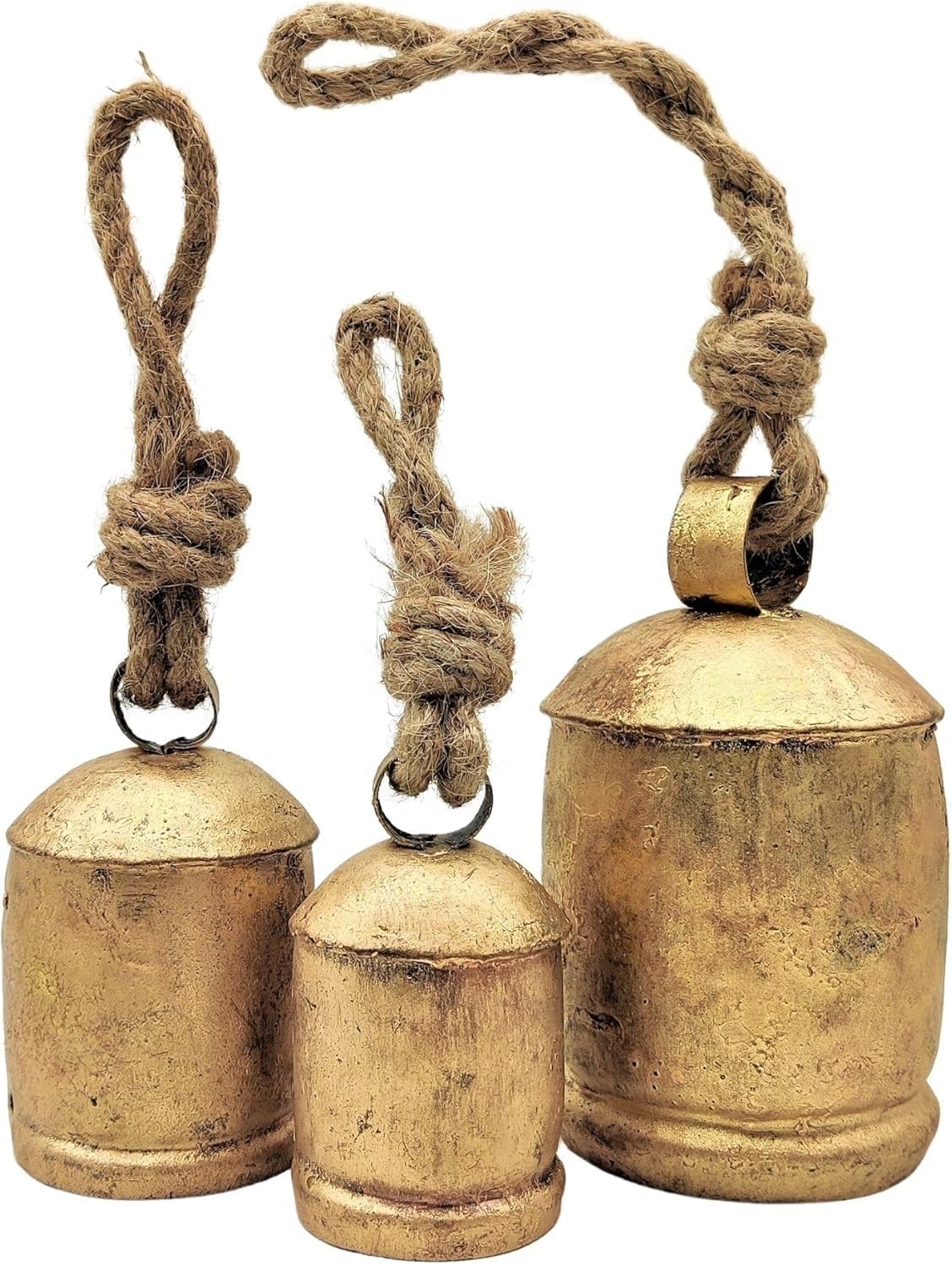 Set of 3 Giant Rustic Harmony Bells - Handmade Vintage Metal Hanging Bells for Home Decor, Christmas & Festive Decoration - Larg