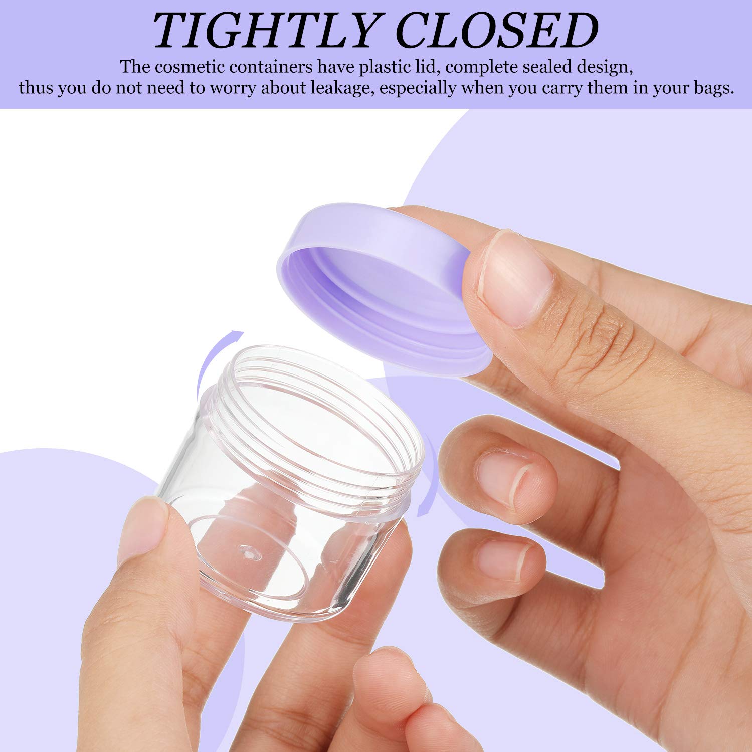 20 Pieces Round Pot Jars Plastic Cosmetic Containers Set With Lid For Liquid Creams Sample, 20 Ml/ 0.7 Oz (Purple Lid)