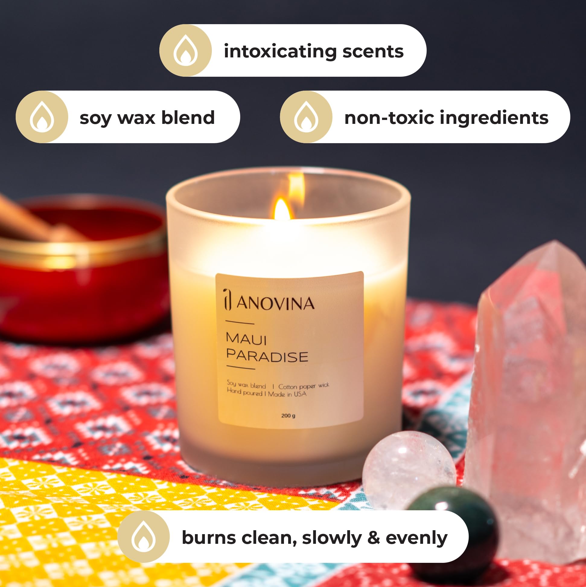 Hand-Poured in USA, Anovina Maui Paradise Scented Candles - Premium Soy Wax Blend for a Tropical Escape. A Perfect Valentine's G