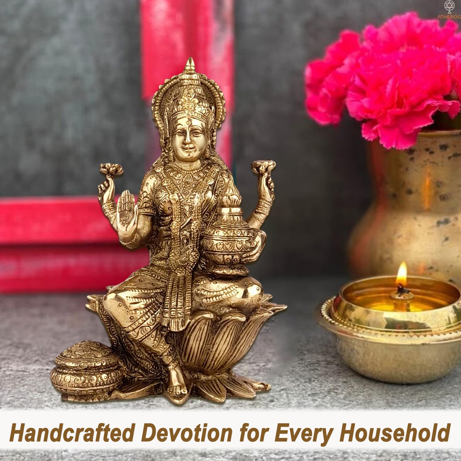 Kartique Brass Idol Maa Lakshmi Sitting On Lotus For Home Office Maha Laxmi Murti Dhan Devi Of Prosperity Wealth Fortune Gold Co