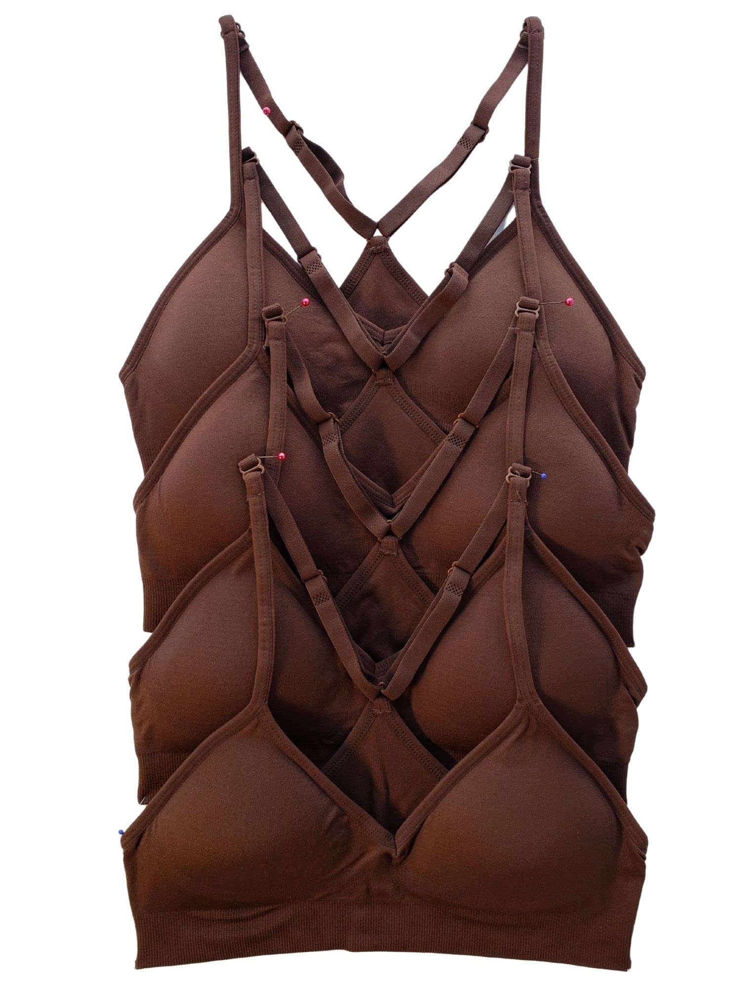Kalon Womenas 4 Pack Racerback Sports Bralette Seamless Wireless Comfort Bra (Medium, 4Pk Chocolate)
