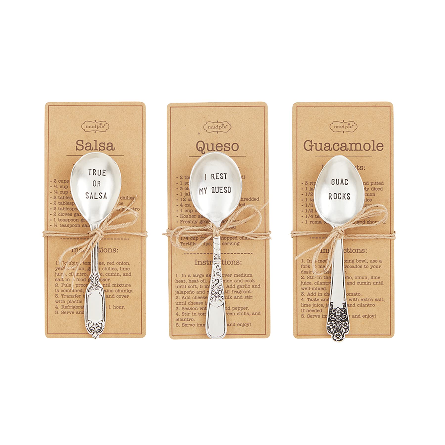 Mud Pie Fiesta Recipe Spoon Set, 3.5" Metal, Color: Queso, Model: 46300163Q