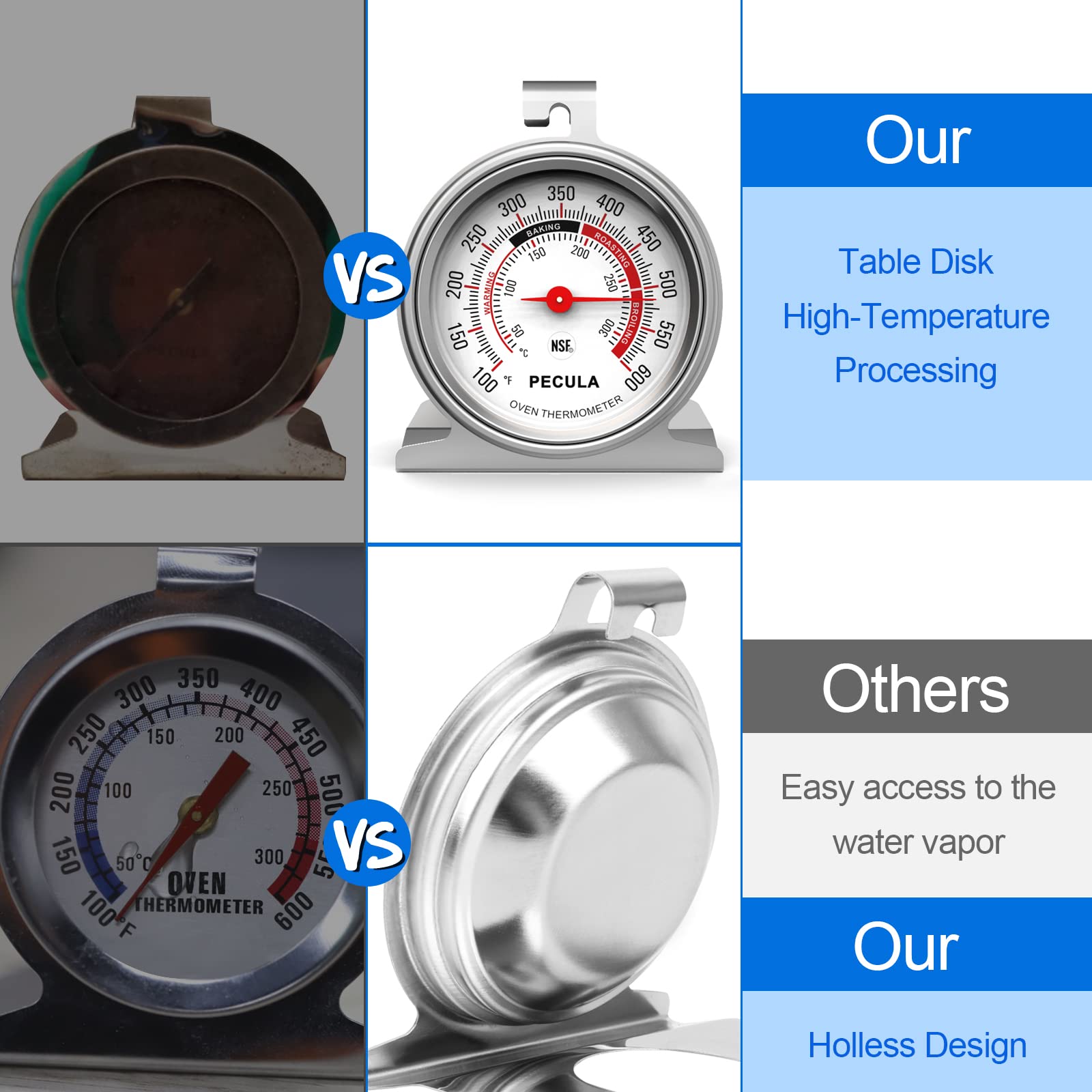 Oven Thermometer 50-300C/100-600F, Oven Baking Chef Thermometer Instant Read Stainless Steel Thermometer Kitchen Cooking Thermom