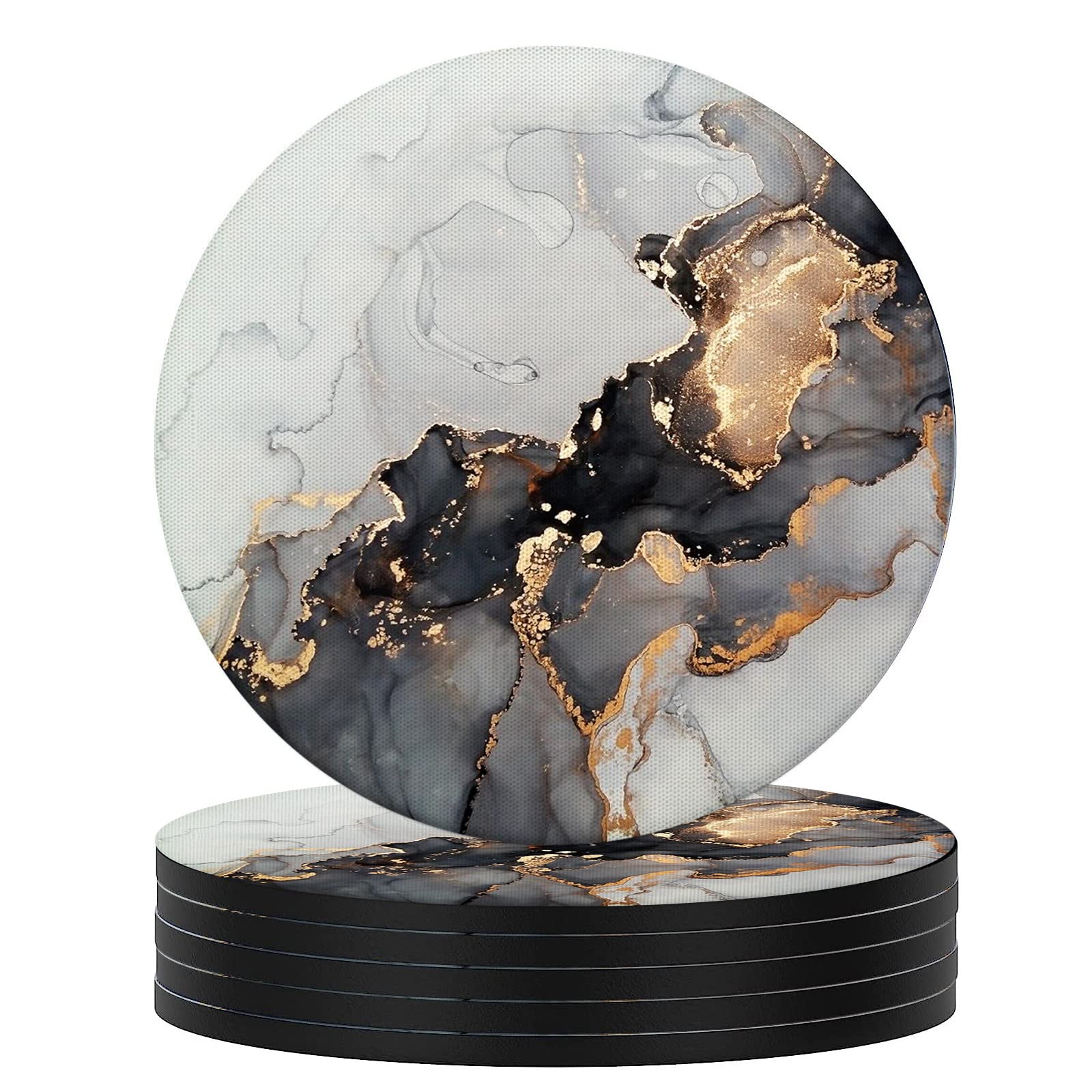 Swooflia Coasters For Drinks Coffee Table, Marble Grey Black Aesthetic Silicone Absorbent Cup Coaster Set Housewarming Gift Kitc