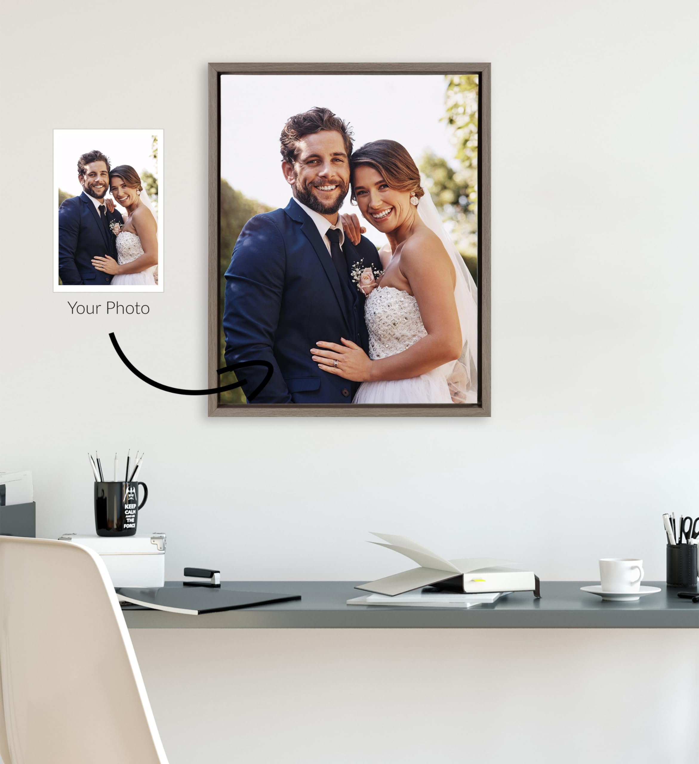 Kate And Laurel Sylvie Custom Printed Framed Canvas Wall Art, 16X20 Gray, Personal Canvas Print With Your Photos For Bedroom Or