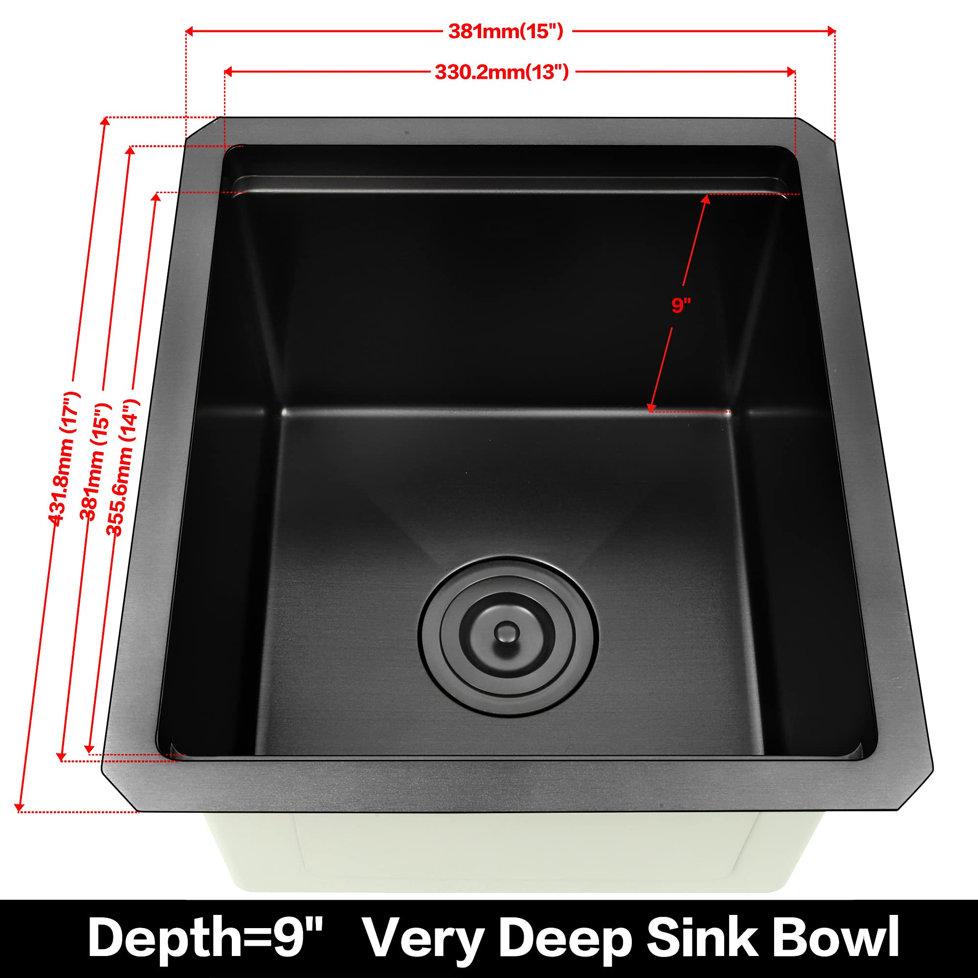 Lqs Black Undermount Bar Sink, Rv Sink, Handmade Stainless Steel Bar Sink 15'' X 17'', 16 Gauge Workstation Sink, Small Single B