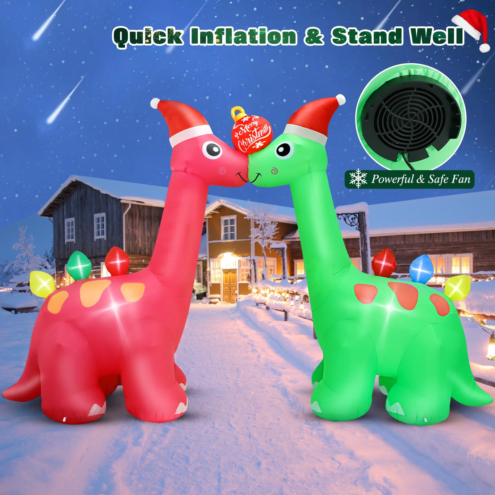 FunFanso 14 FT Long Christmas Inflatable Decoration Two Dinosaurs Archway with Xmas Ball, Giant Blow up Dinosaurs with Powerful