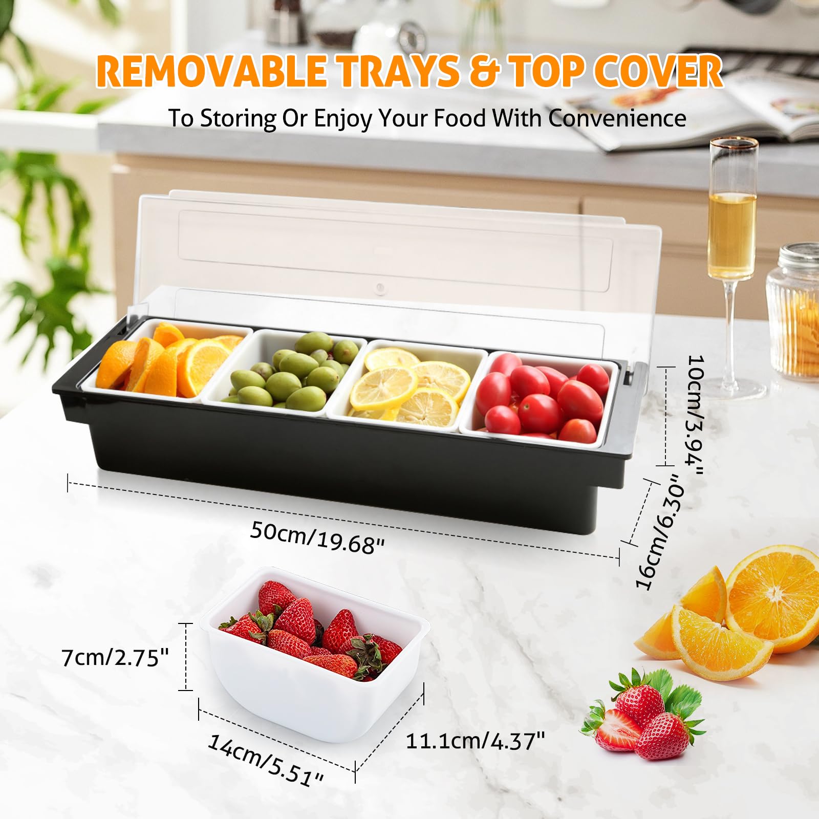 Wichemi Condiment Container With Lid Ice Chilled Condiment Server With Ice Tray Fruit, Veggie & Condiment Caddy Plastic Garnish