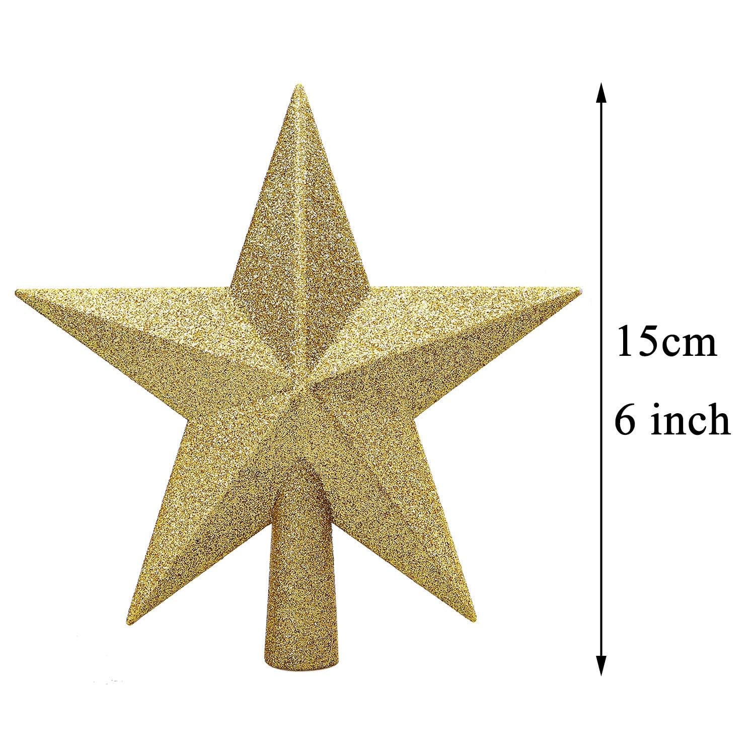 Aneco Gold Glitter Mini Christmas Tree Topper Shatter-Proof 6 Inch Christmas Tree Decoration Treetop for Holiday Ornament or Hom
