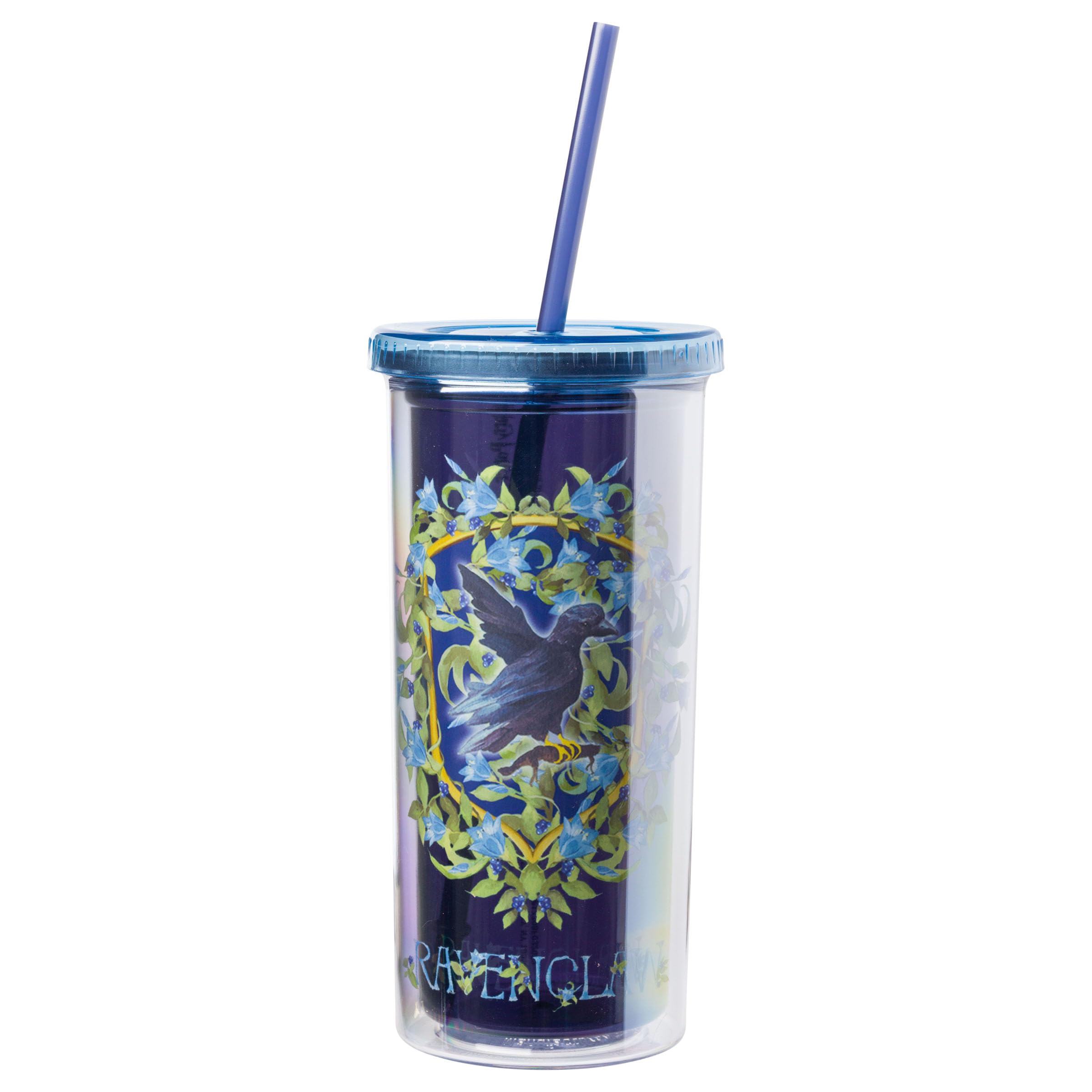 Silver Buffalo Harry Potter Ravenclaw Hogwarts Crest Plastic Tall Cold Cup With Lid and Straw, 20 Ounces