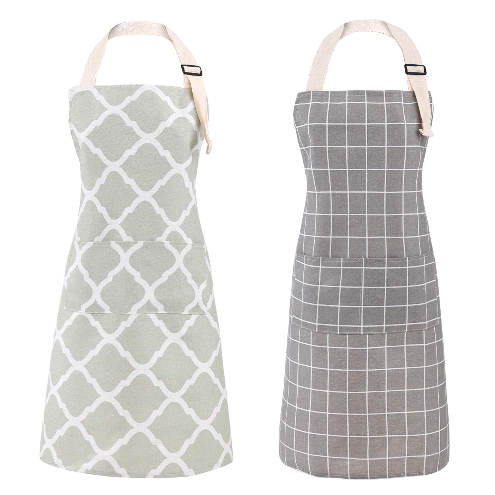 Tosewever 2 Pack Cotton Adjustable Bib Apron For Women, Cooking Kitchen Aprons With Pockets Bbq Drawing, Mom Woman Men Chef (Cot