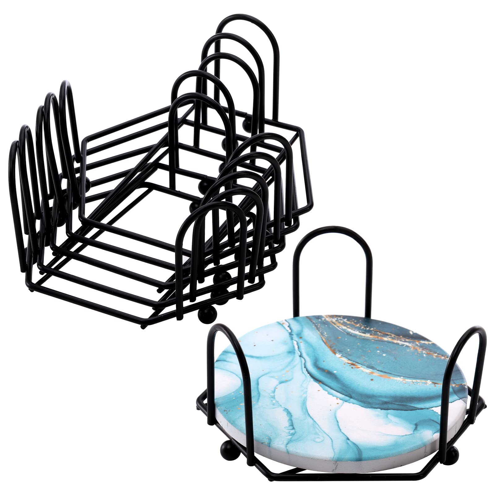 Kingrol 6 Pack Metal Coaster Holders, Coaster Stands For 4-Inch Round And Square Coasters, Hold 4 To 6 Coasters, Black