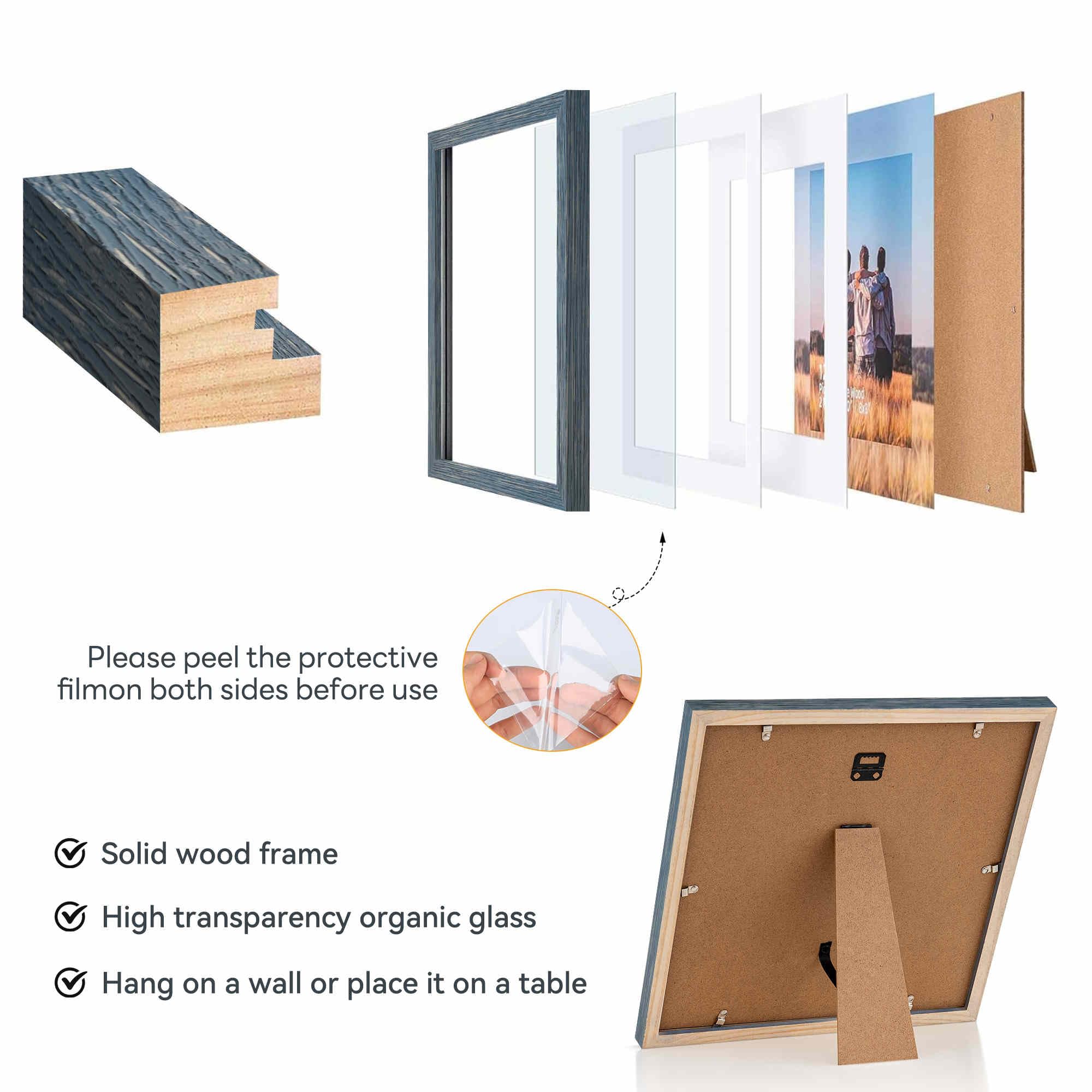 12x12 Picture Frame Set,Solid Wood,Not Glass,Display Pictures 8x8,10x10 with Mat or 12x12 Without Mat,Stable Sturdy Square Hangi