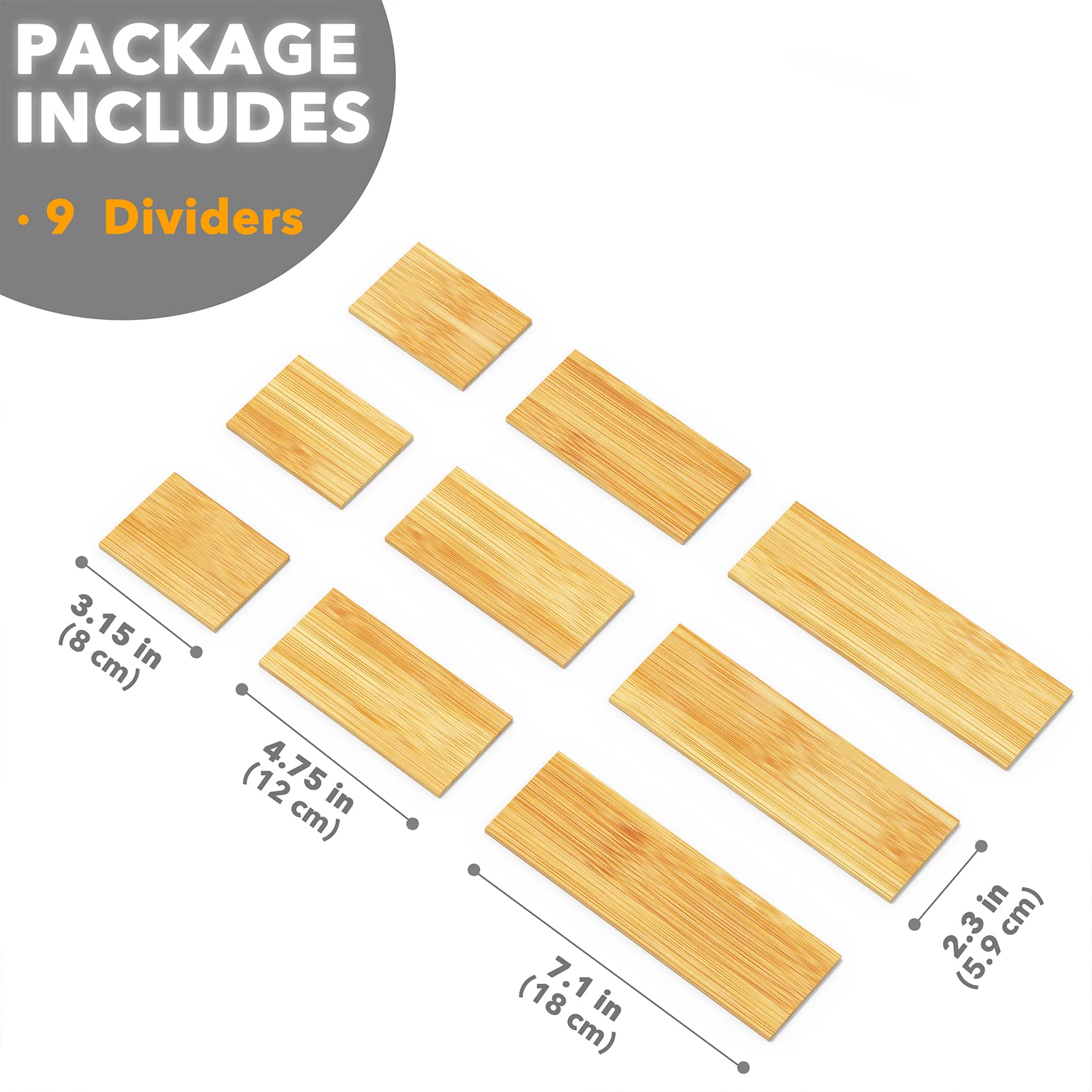SpaceAid Bamboo Drawer Dividers, 9 Pack - Adjustable Size Inserts for Organizing Drawers, Natural Bamboo Color, Model ZZB-PP-9