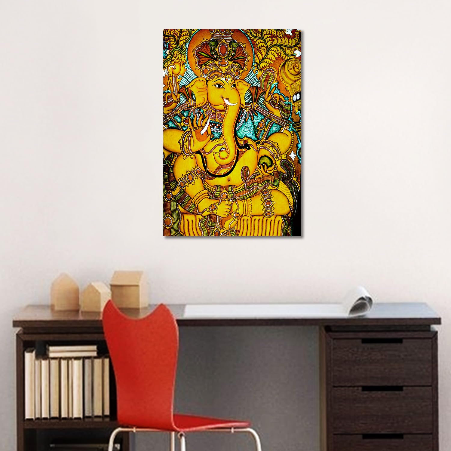 Tamatina Kerala Mural Art Canvas Painting|Jai Sri Ganesh|Art|Size-13X9 Inches.c246