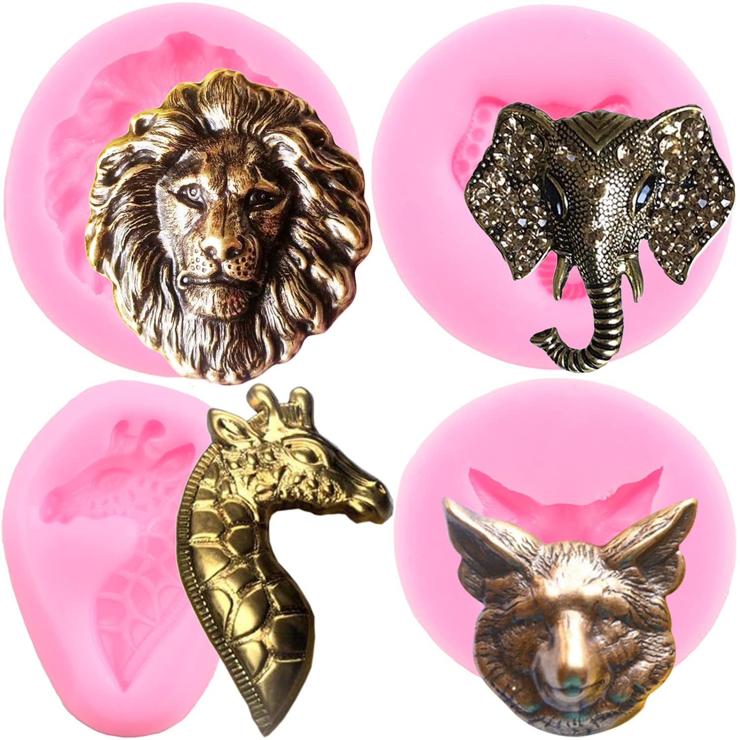 Zixiang Lion Head Silicone Molds Fox Giraffe Elephant Fondant Mold Animal Head Candy Mold For Cake Decorating Chocolate Polymer